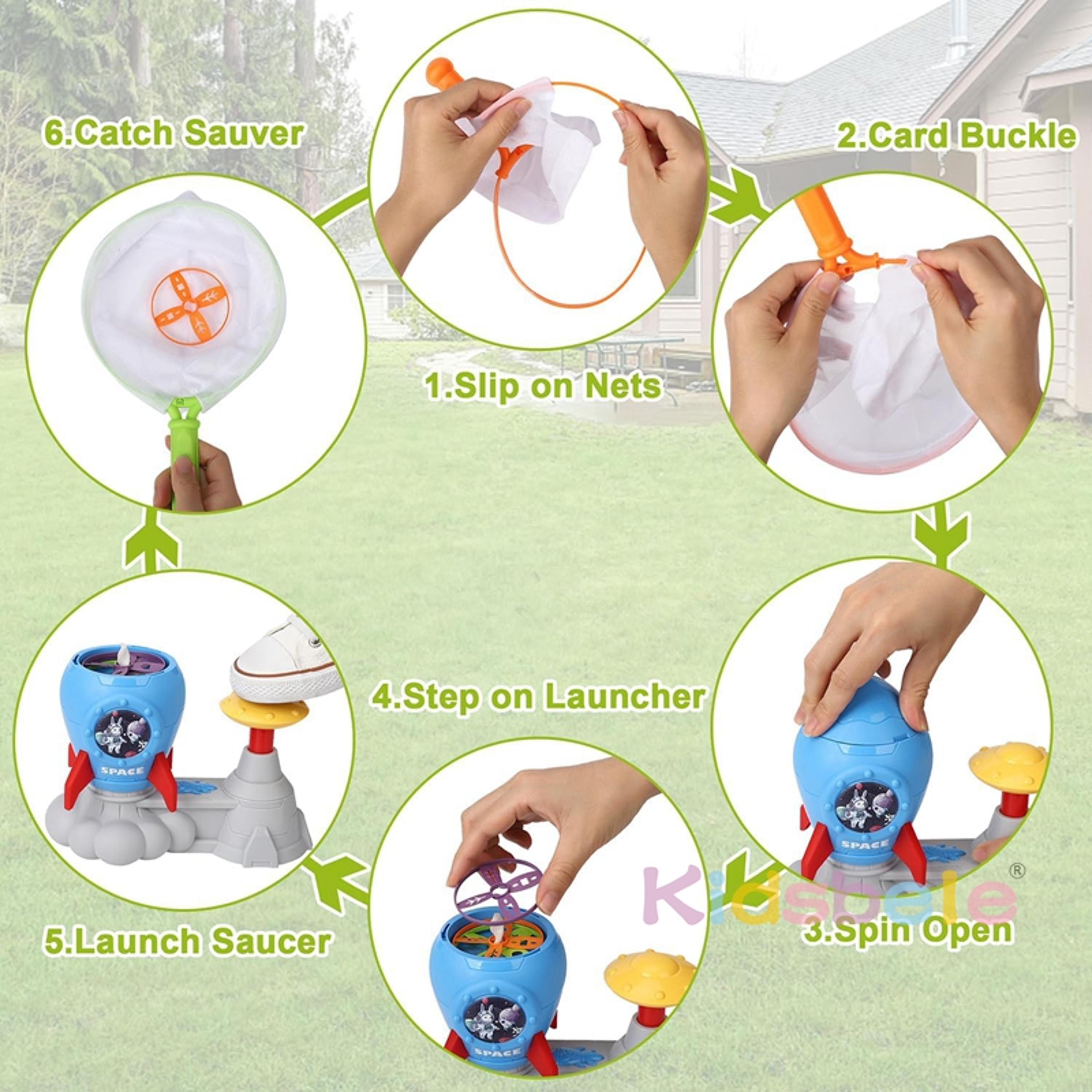 Flying Disc Launcher Toy For Kids Outdoor Rocket Bamboo Dragonfly Chasing Game 3