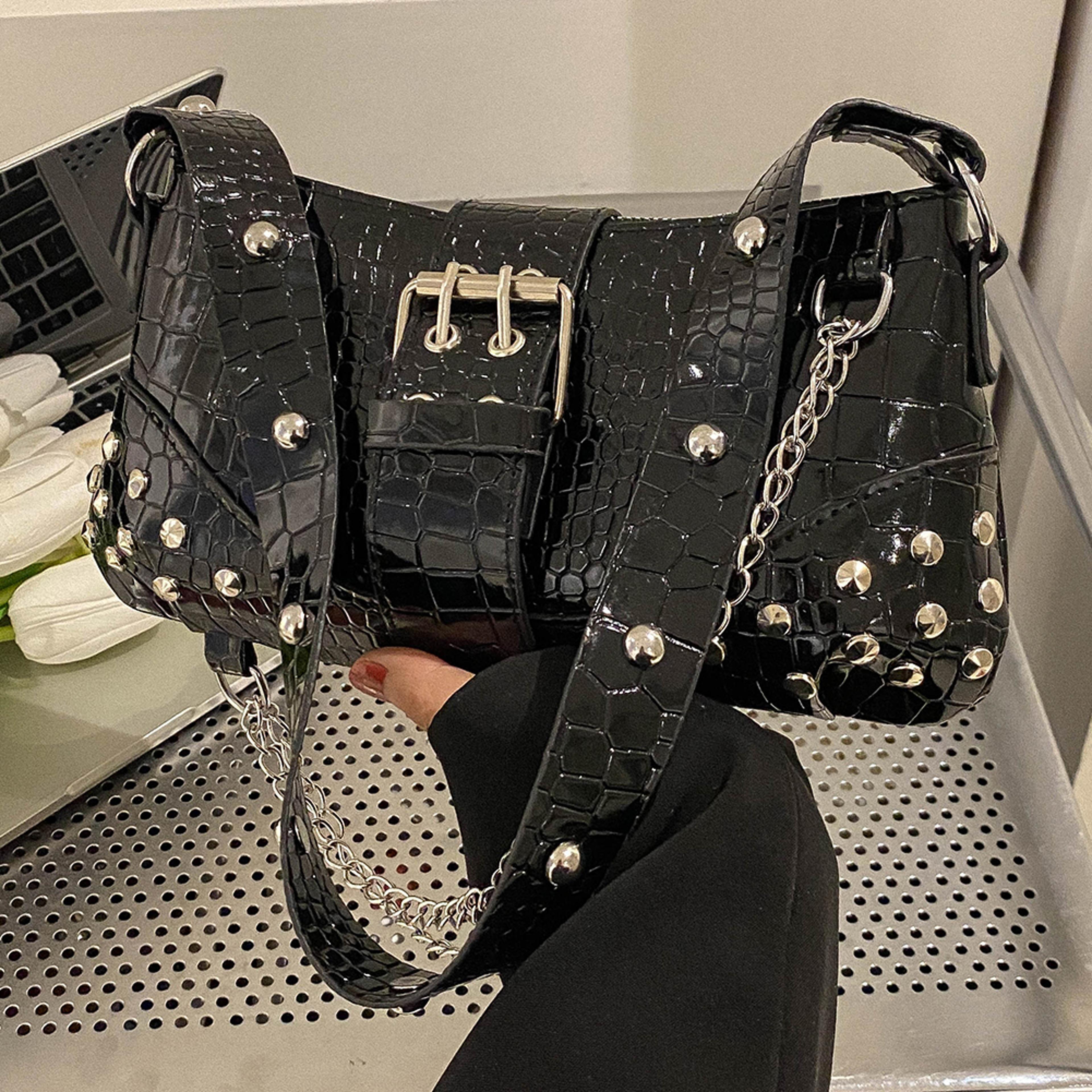 Cool Gothic Leather Underarm Tote Bag Casual Sling Handbags For Girls 0