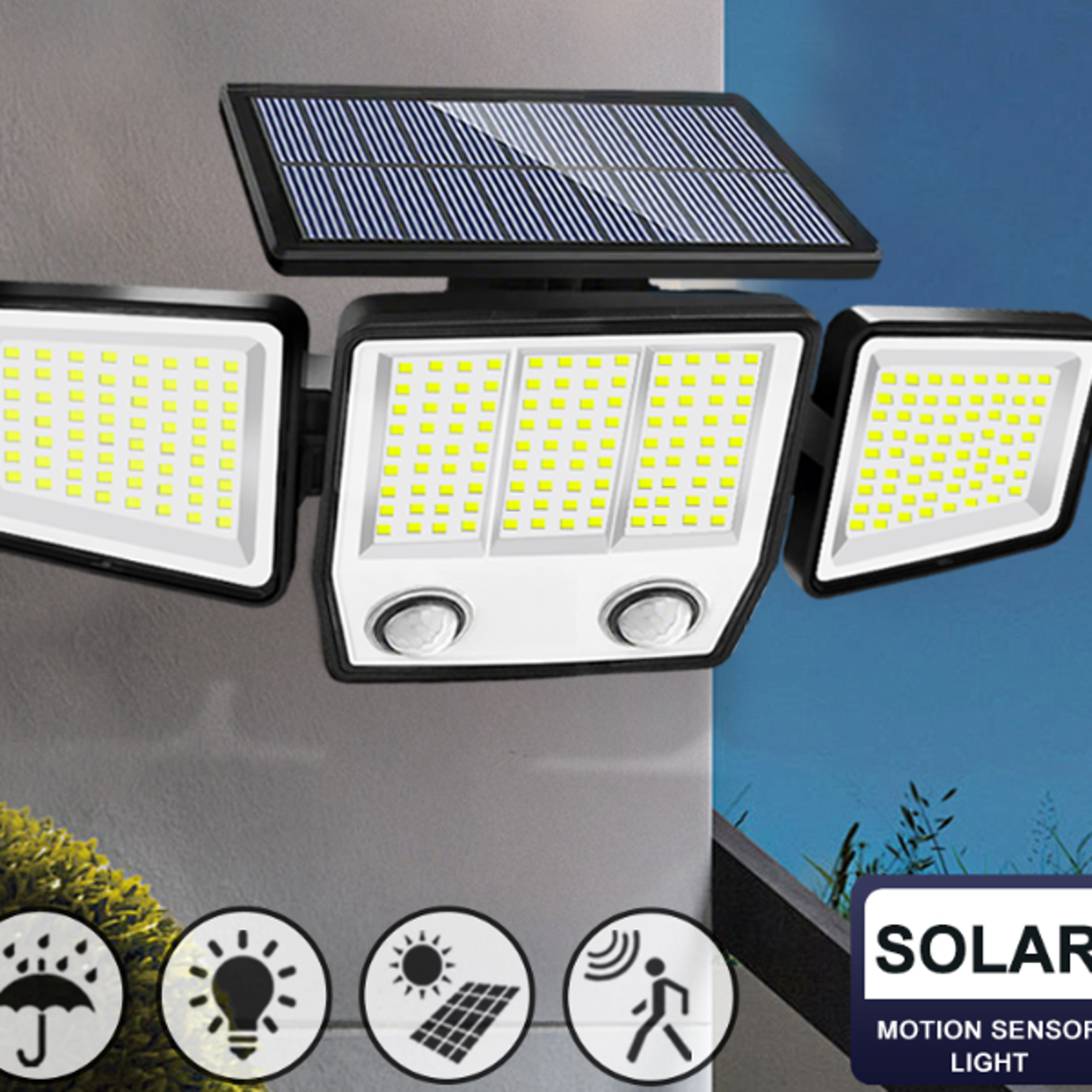 solar security flood lights, waterproof sensor lights wall light for yard garden patio pathway