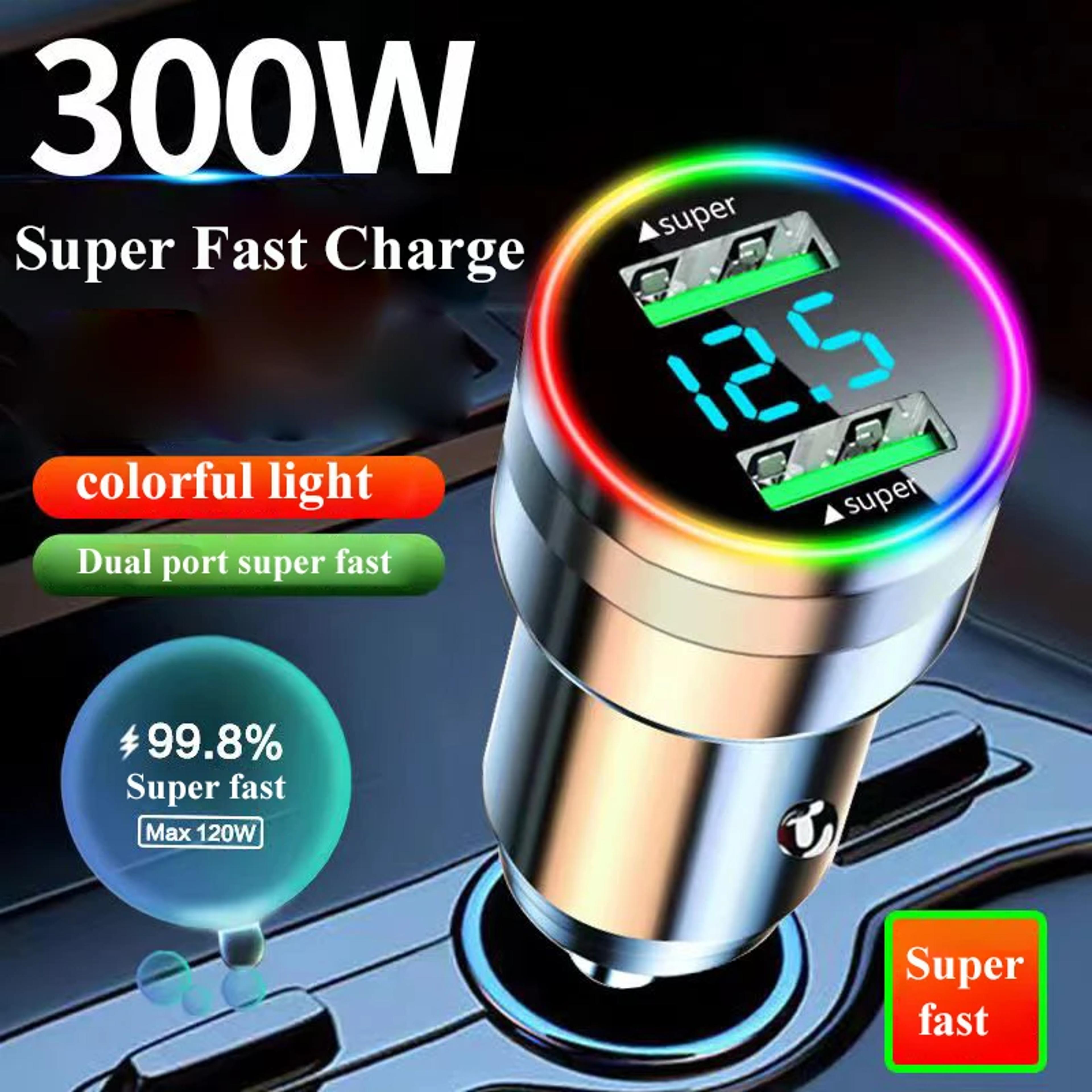super fast charging car adapter with led light, voltage monitor for iphone, samsung, huawei, oppo