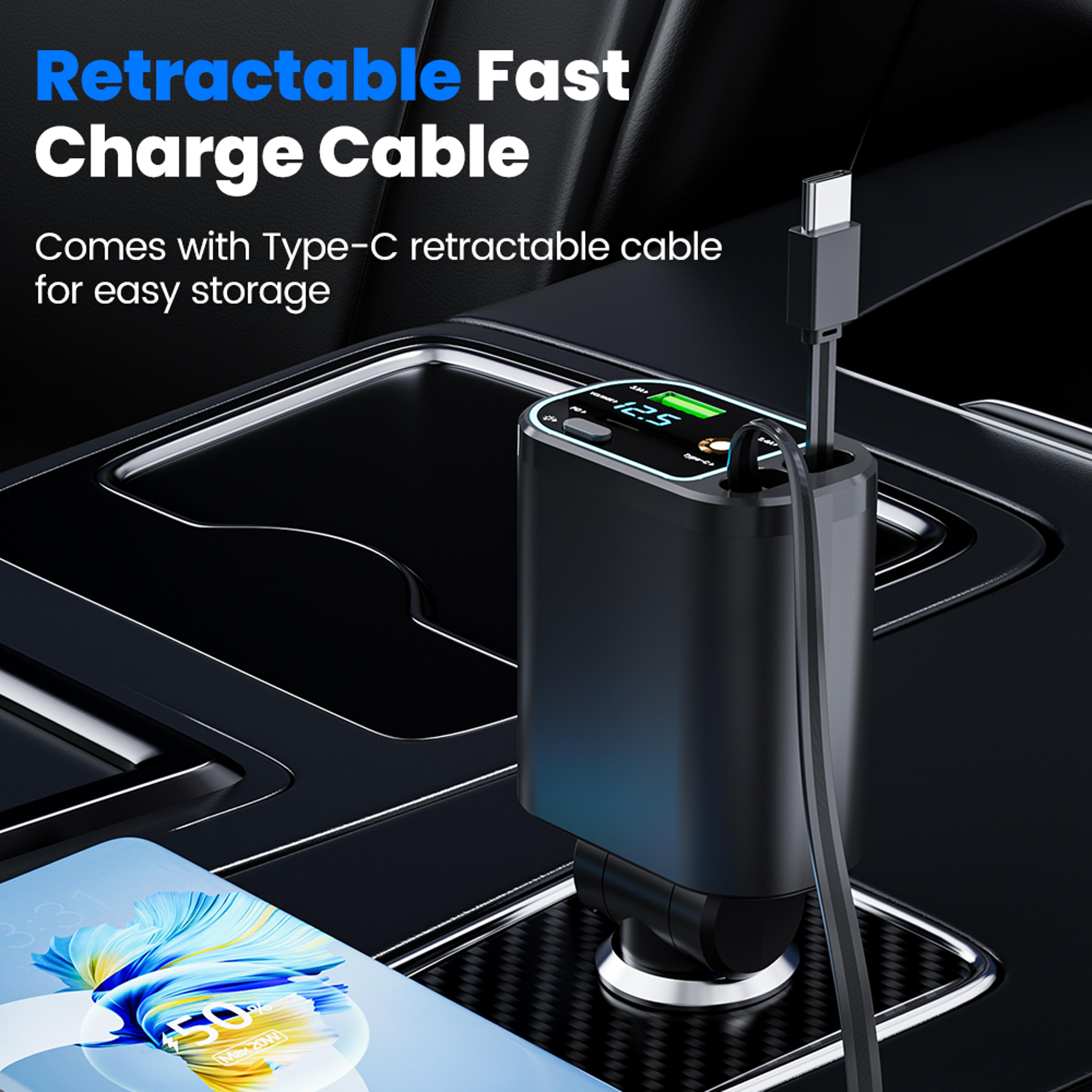 Fast Charging USB Type C Car Phone Charger Retractable Cable For IPhone Samsung With Star Lights 1