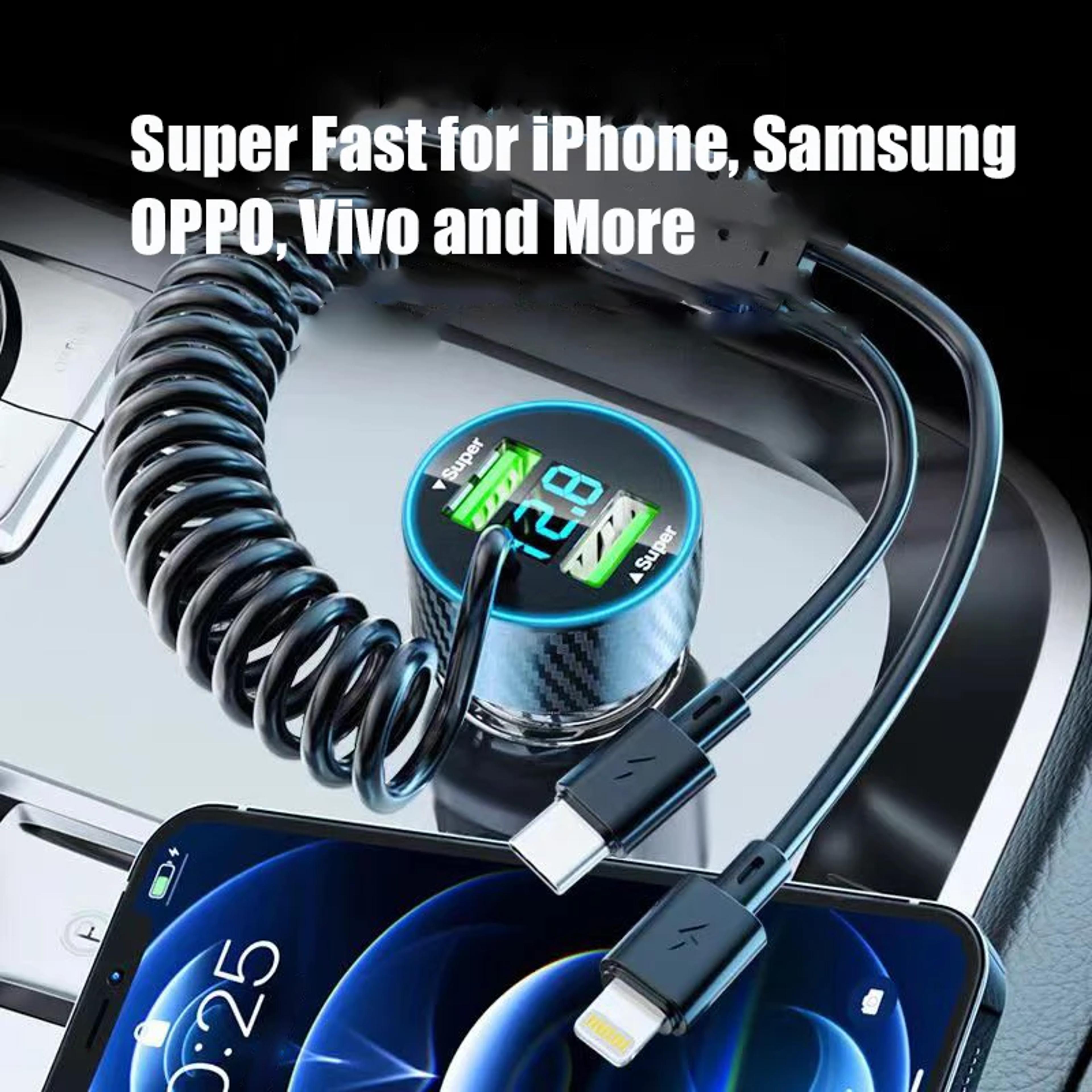 Super Fast Charger Adapter With Retractable Cable LED Voltage Monitor For IPhone Samsung Huawei 0