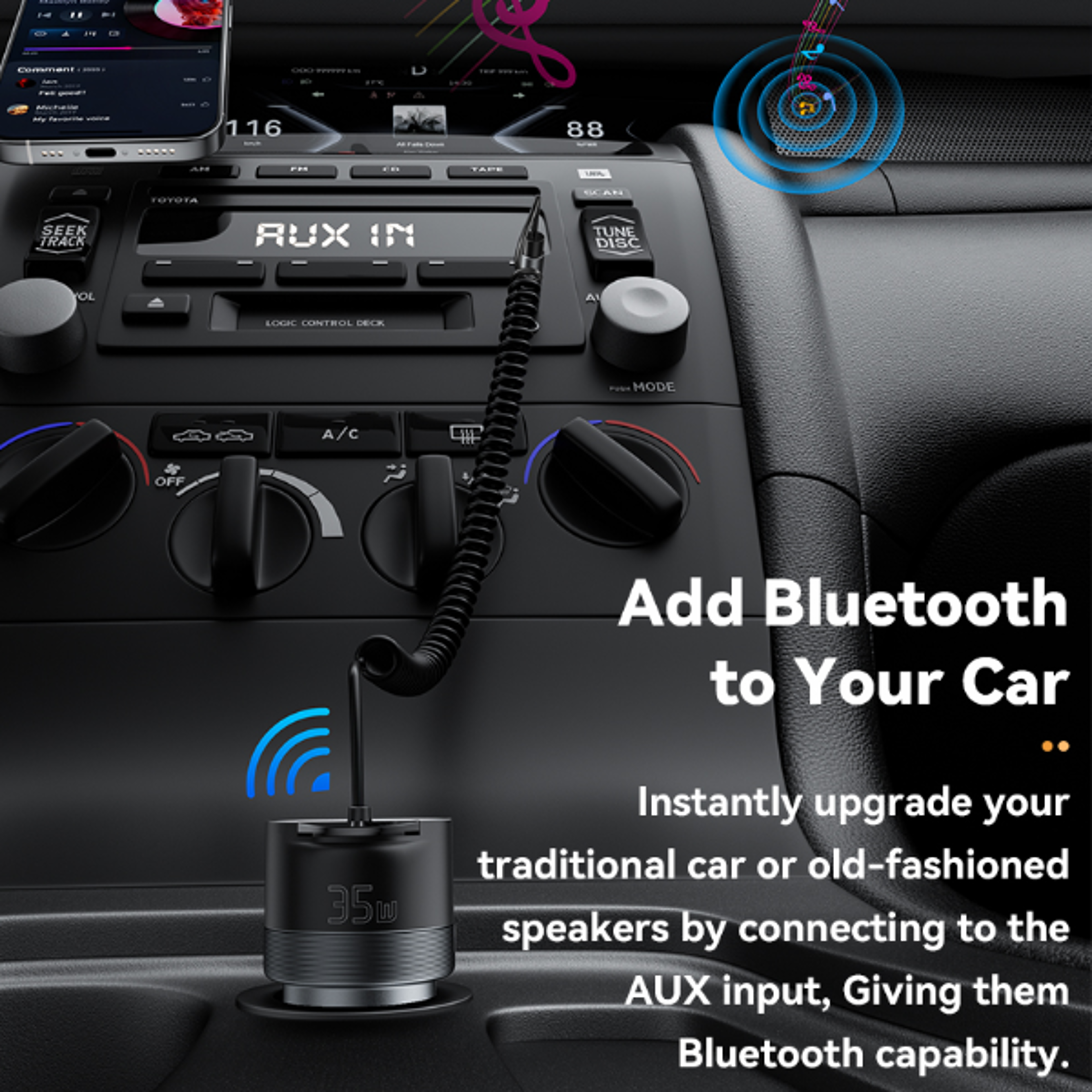 53 Car Charger 35mm AUX Adapter PD35W QC30W Car Fast Charger for iPhone 16 15 Pro Huawei Xiaomi Sa