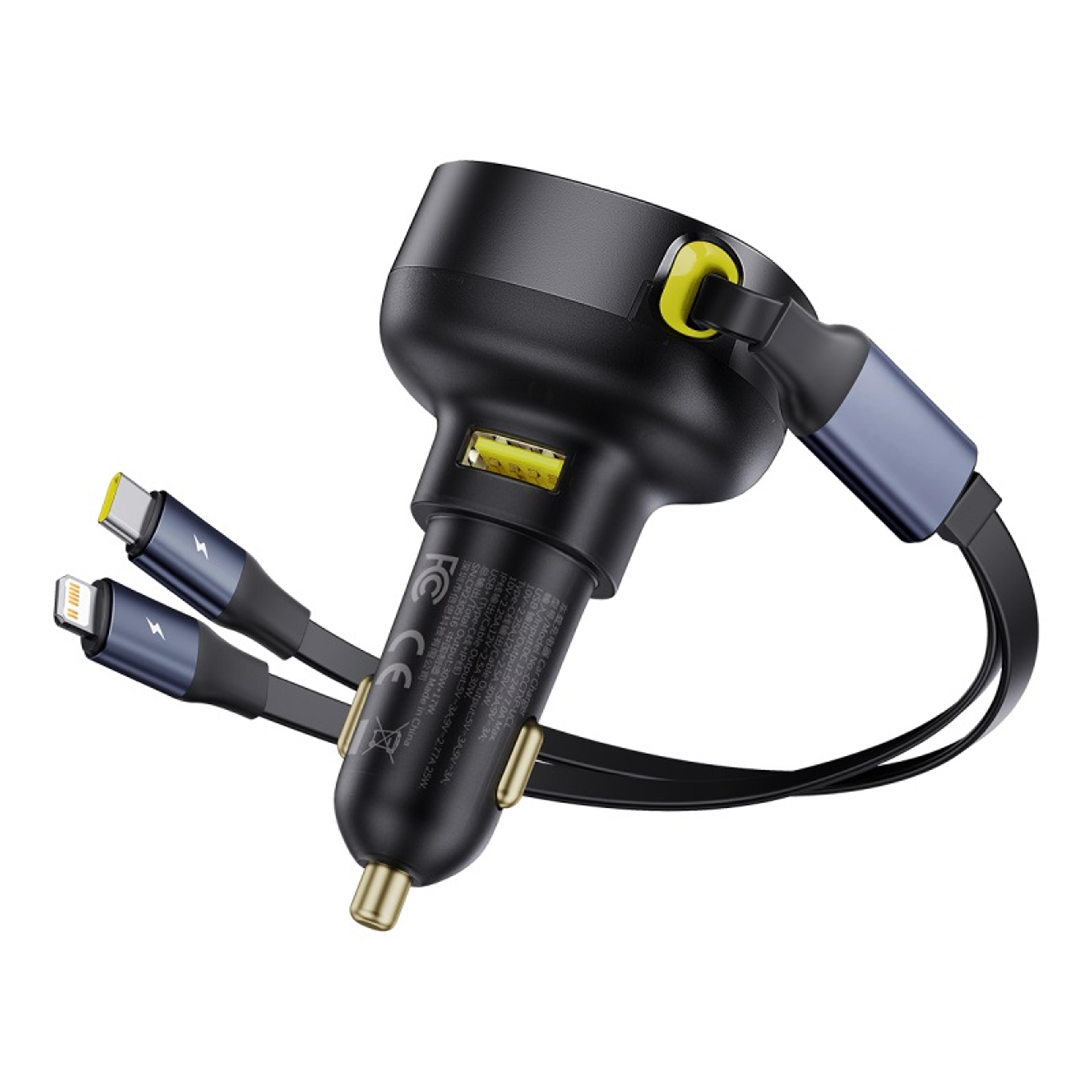Dual Retractable Cable Car Phone Charger For Samsung IPhone Xiaomi Charger TypeC USB PD QC PPS Fast 6