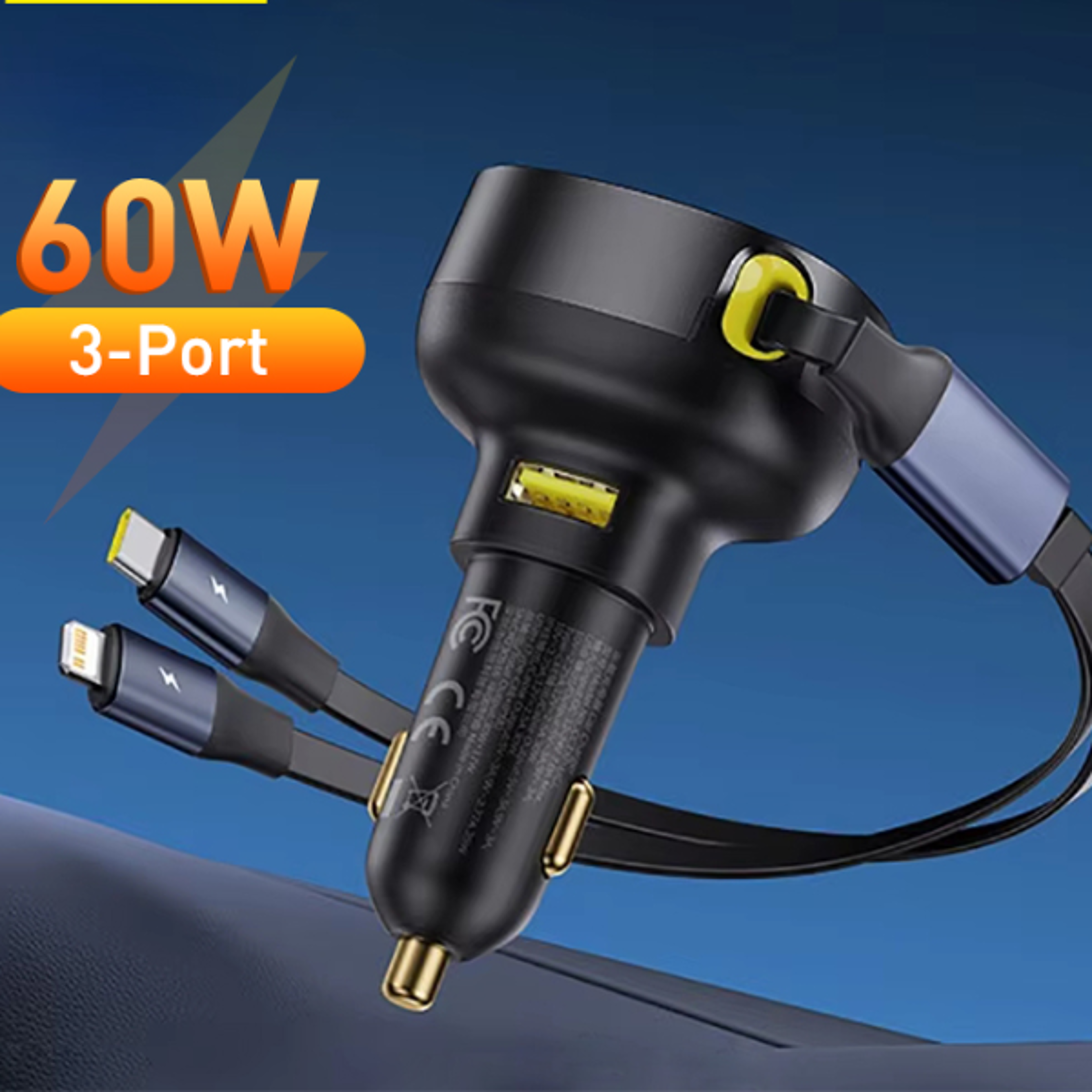 Charger TypeC USB QC PD PPS Fast Charging Dual Retractable Cable Car Phone Charger For Samsung iPho