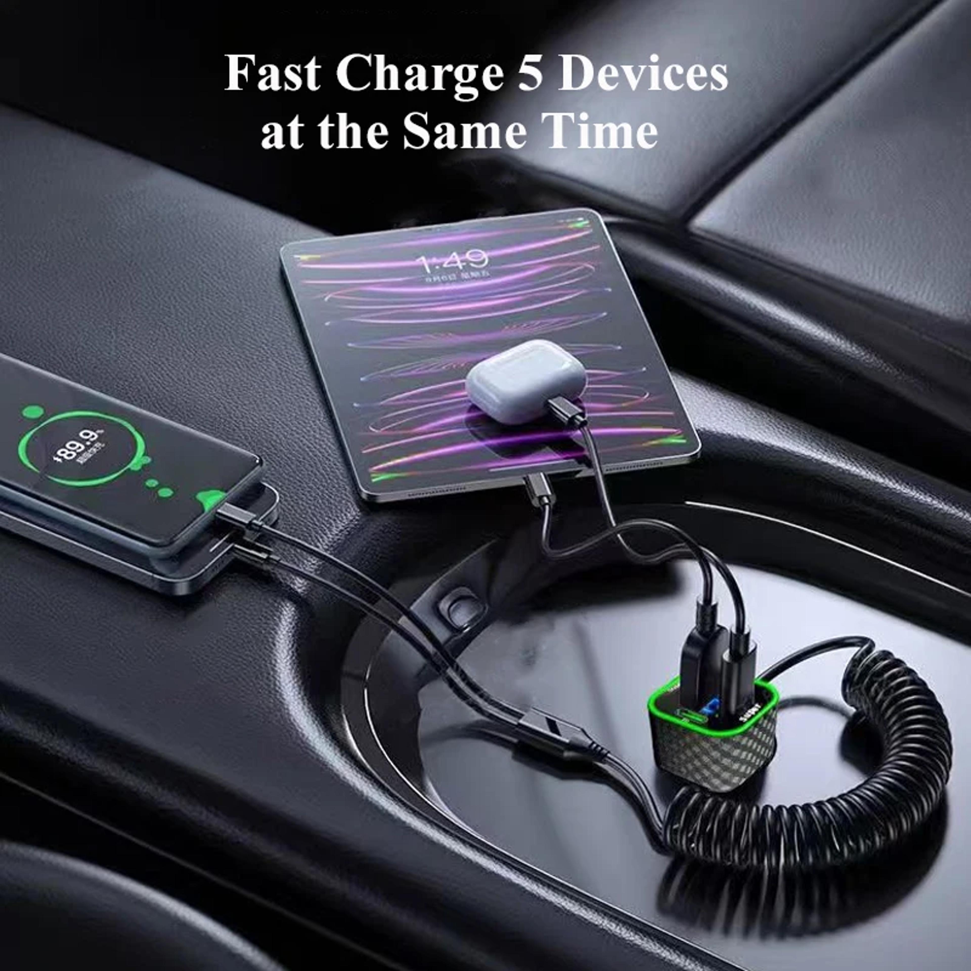 Voltage Display Spring Cable Super Fast For IPhone Pro Max Samsung USB C Car Phone Charger Adapter  4