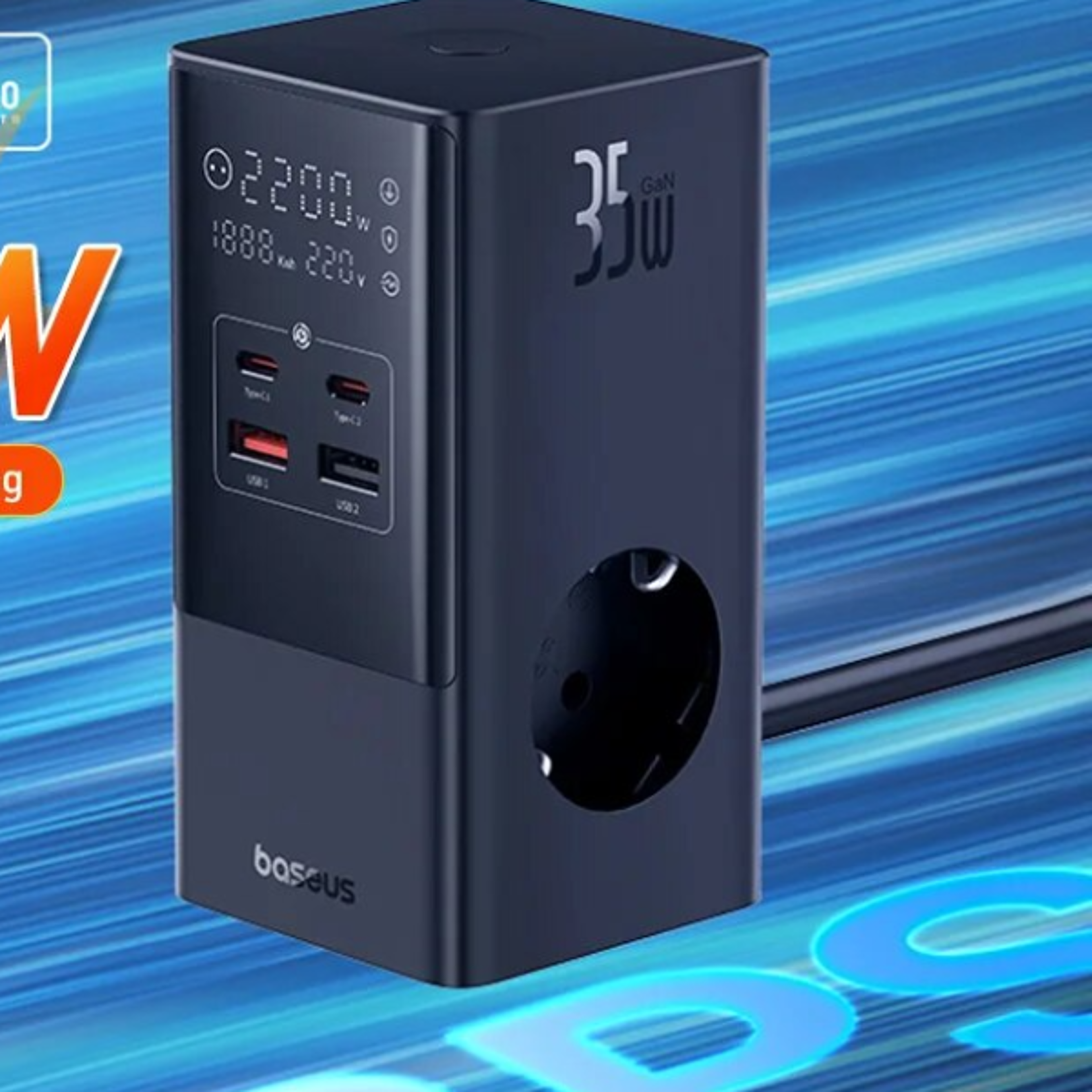 charging station with surge protector digital display for iphone xiaomi, power strip desktop