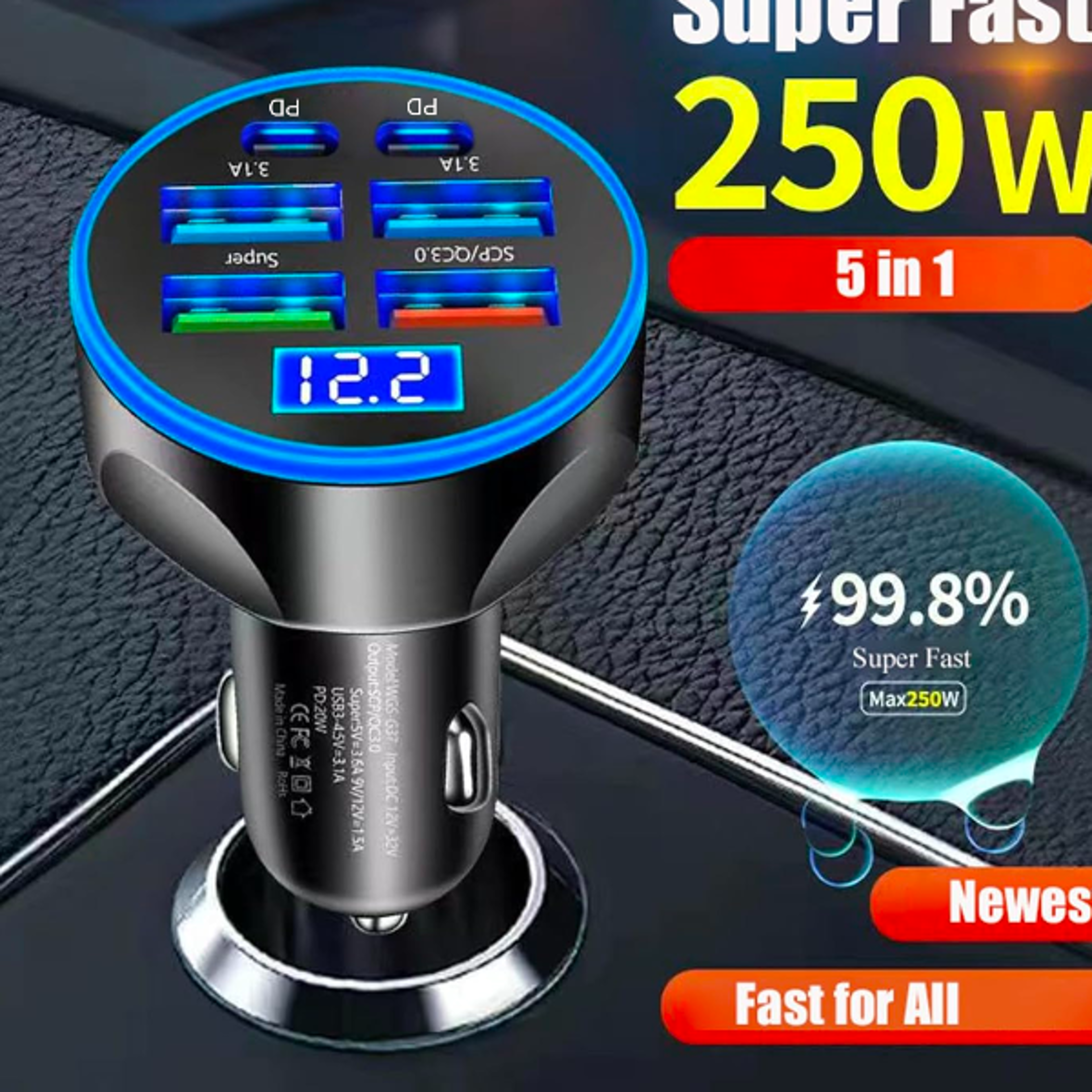 super fast charging charger adapter with voltage display compatible with macbook iphone samsung