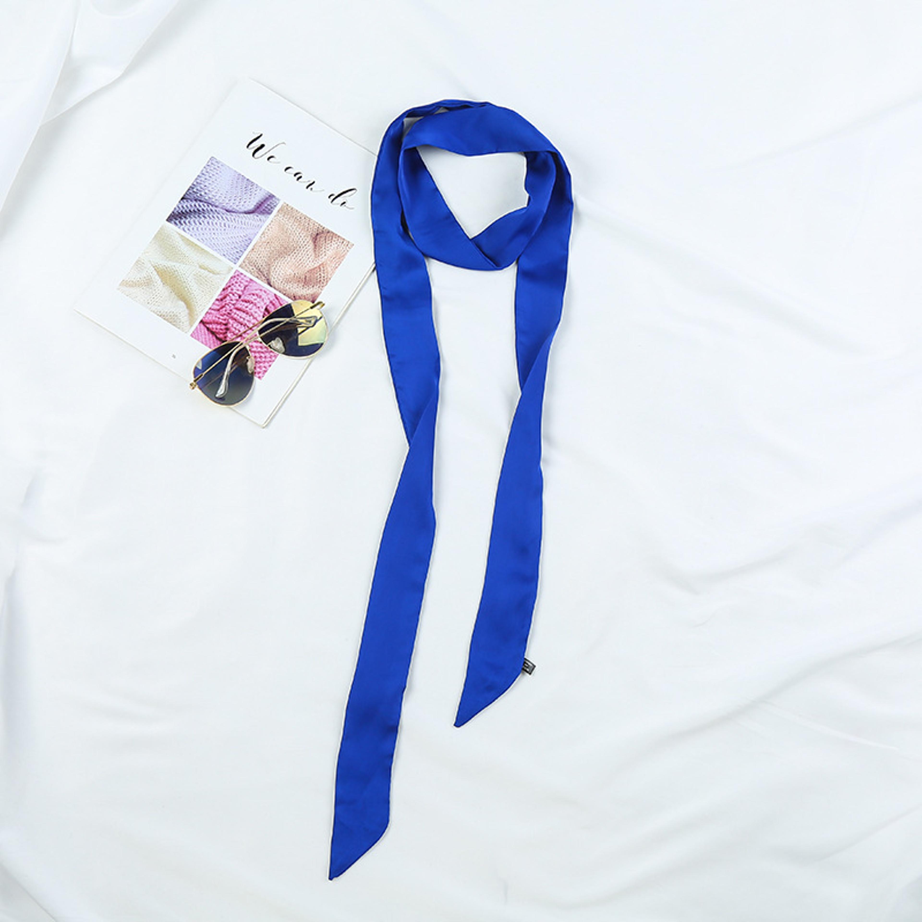 5X190CM Women Narrow Long Scarf 190x5cm Solid Color Chiffon Silk Rubber Red Tie Black Bag Ribbon He 10