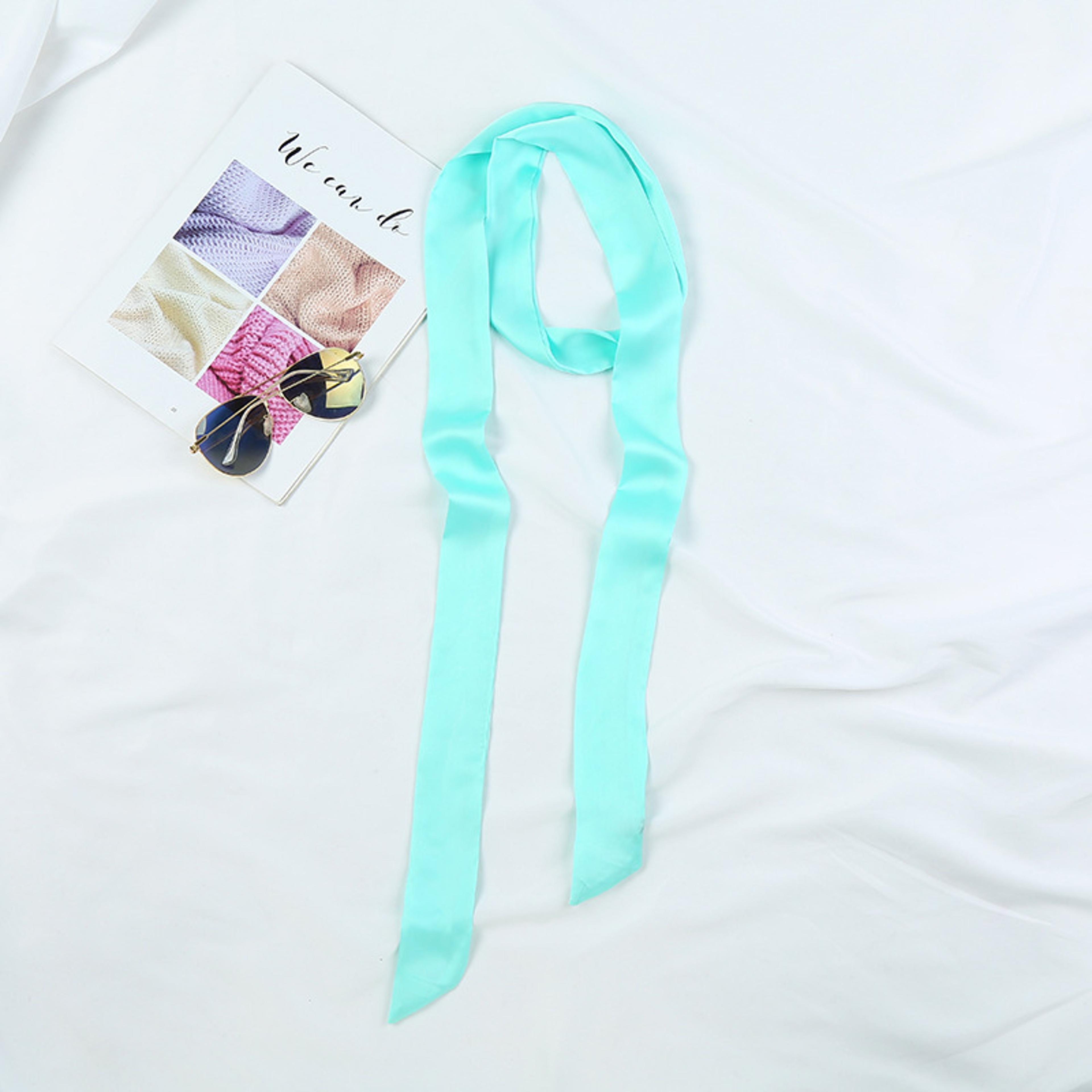 5X190CM Women Narrow Long Scarf 190x5cm Solid Color Chiffon Silk Rubber Red Tie Black Bag Ribbon He 12
