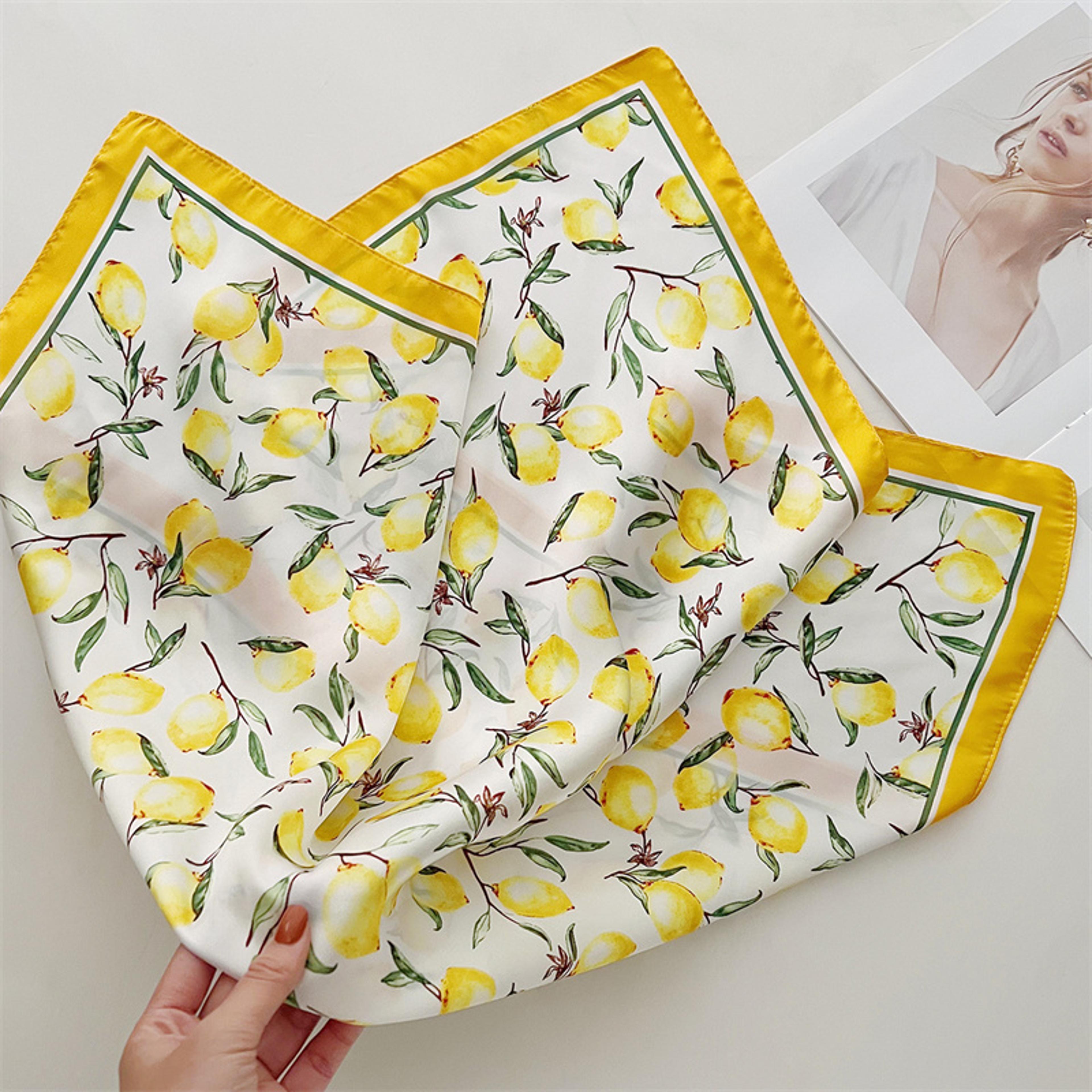 Elegant Yellow Square Silk Scarf Breathable Neck Windproof Women Hair Wrap 3