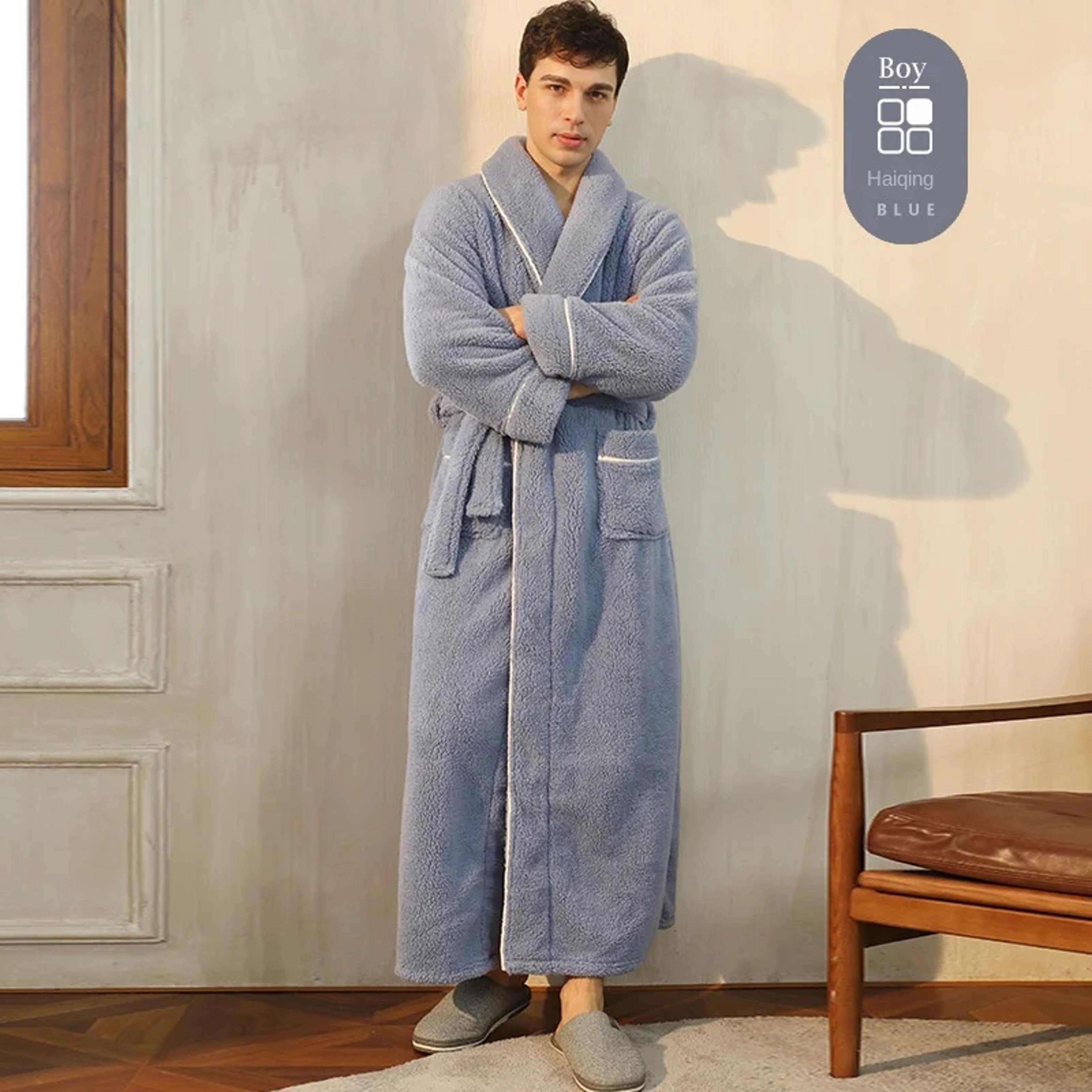 Mens Large Size Light Luxury Cotton Robe Winter New Thick Comfortable Couple Bathrobe Womens Extend 6