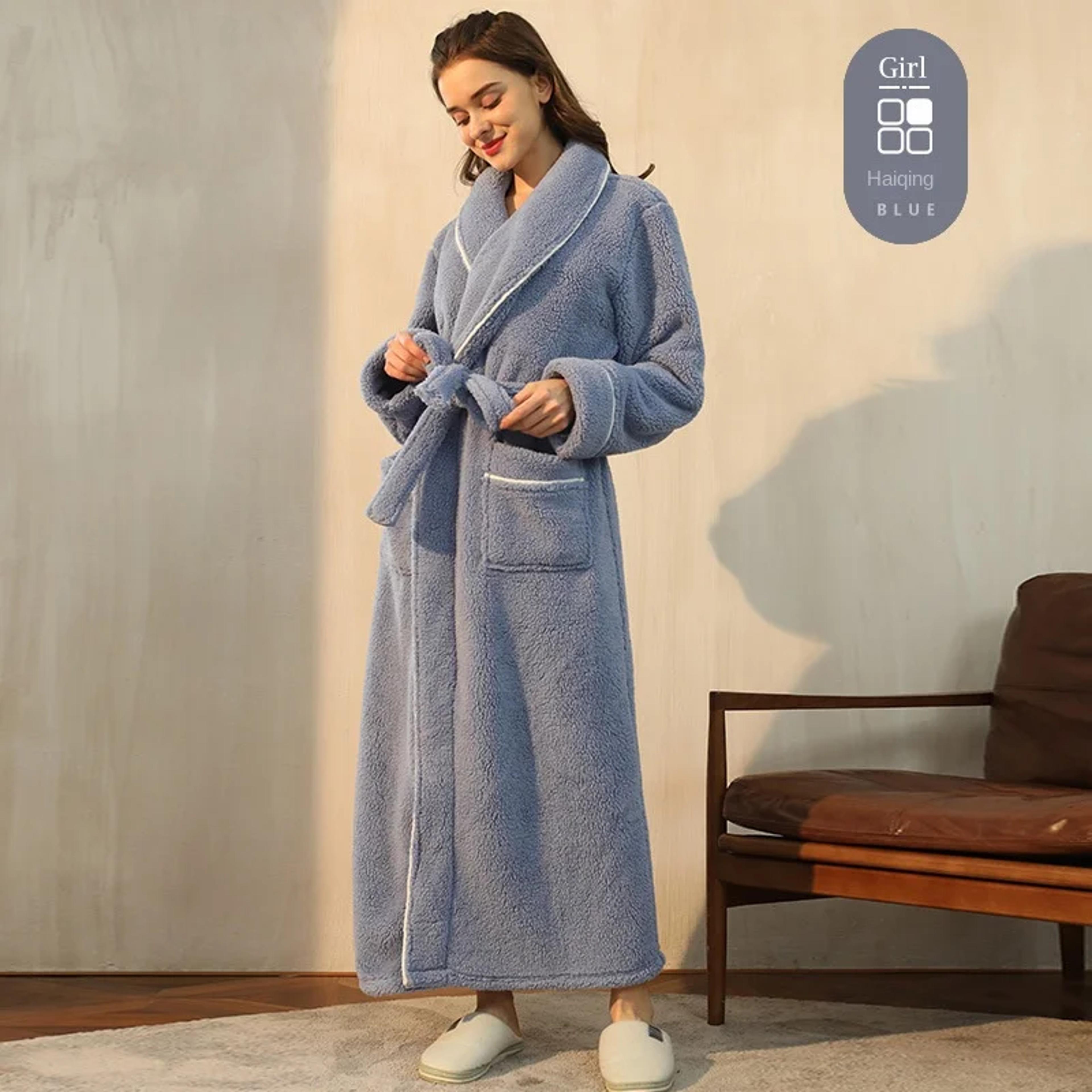 Mens Large Size Light Luxury Cotton Robe Winter New Thick Comfortable Couple Bathrobe Womens Extend 7