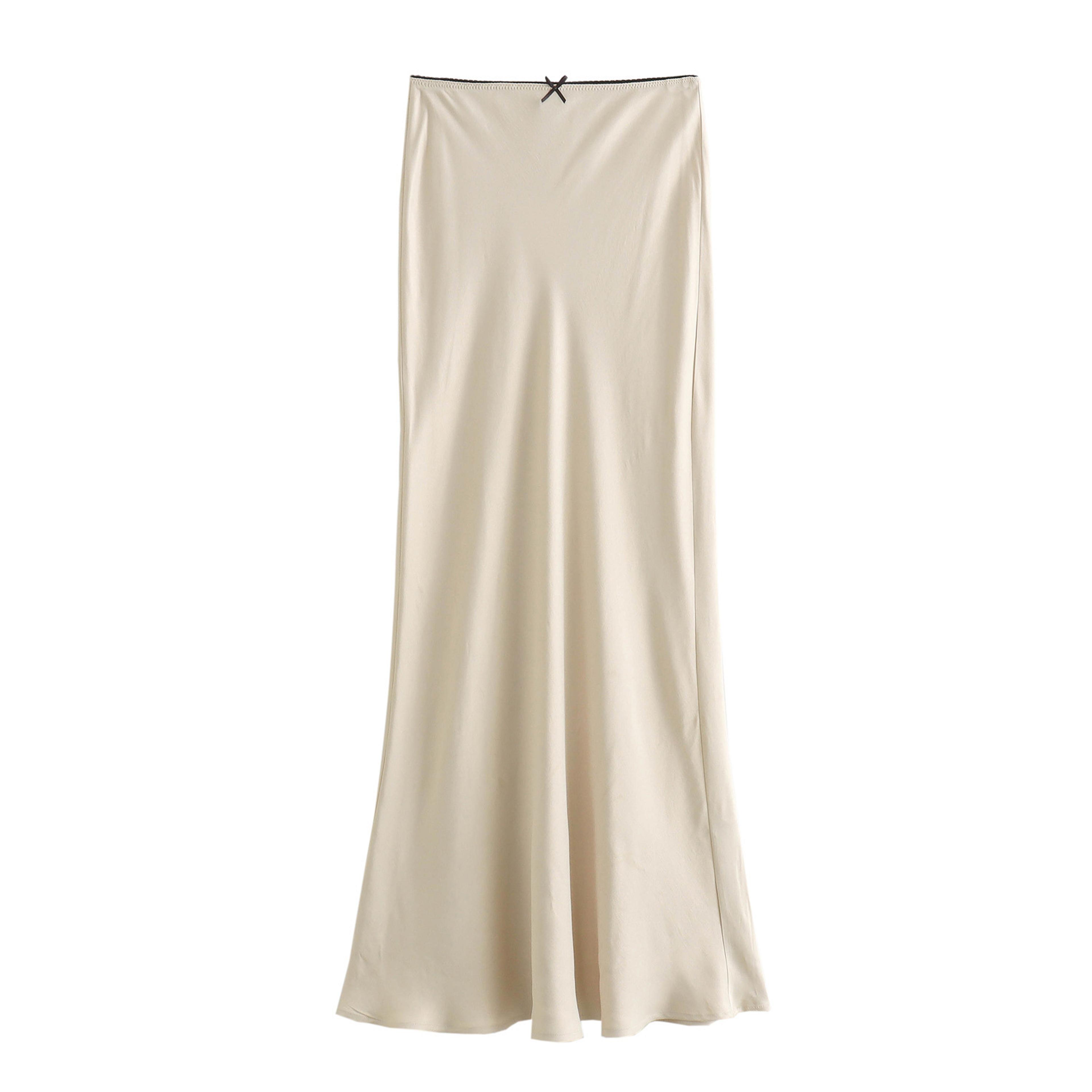 Vintage Chic Fashion Womens Satin BowDecorated HighWaist ALine Long Skirt 4