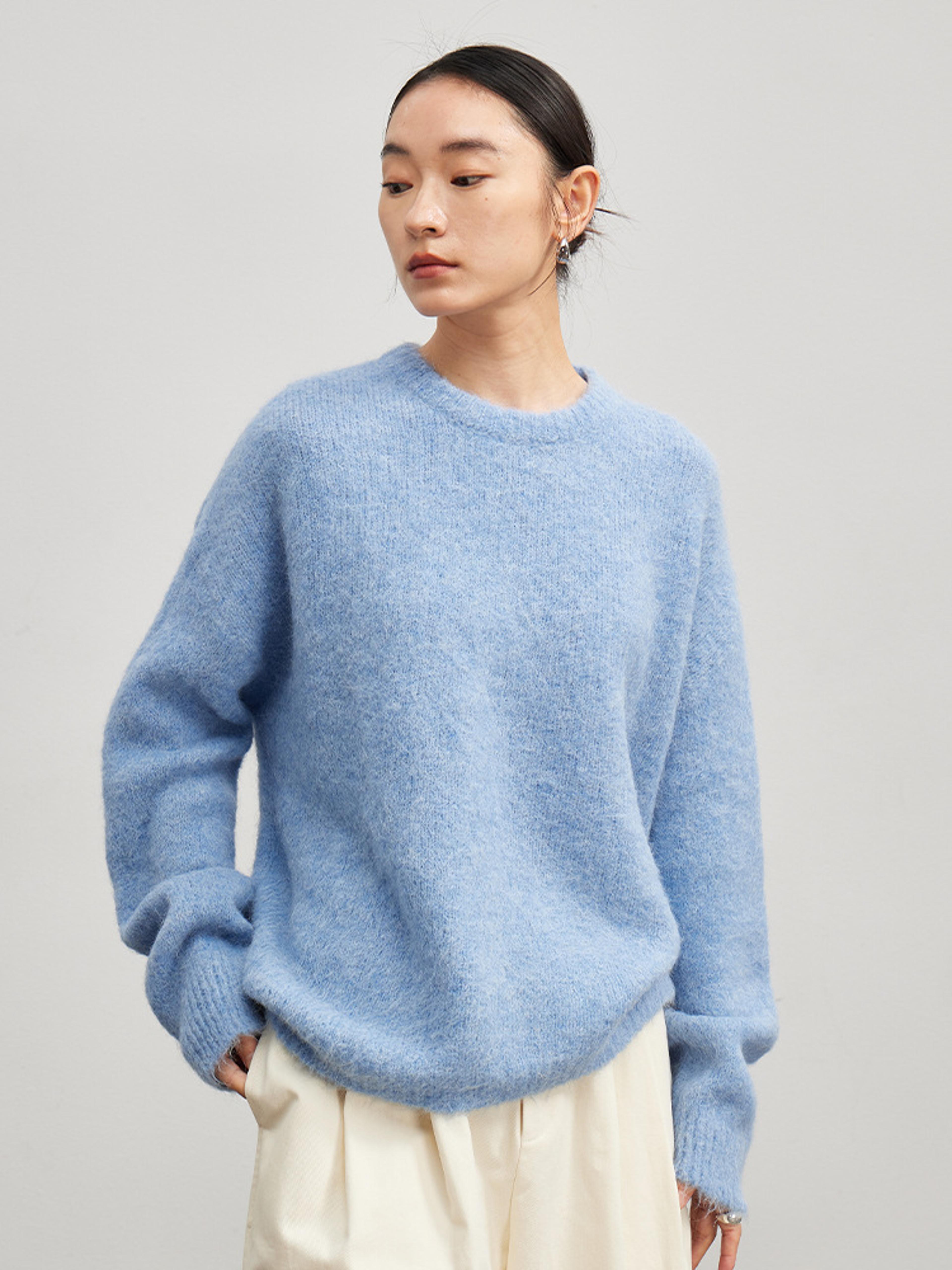 Dropped Sleeved Loose Sweaters Warm Alpaca Pullovers For Women Camel Beige Winter Fall Top 3