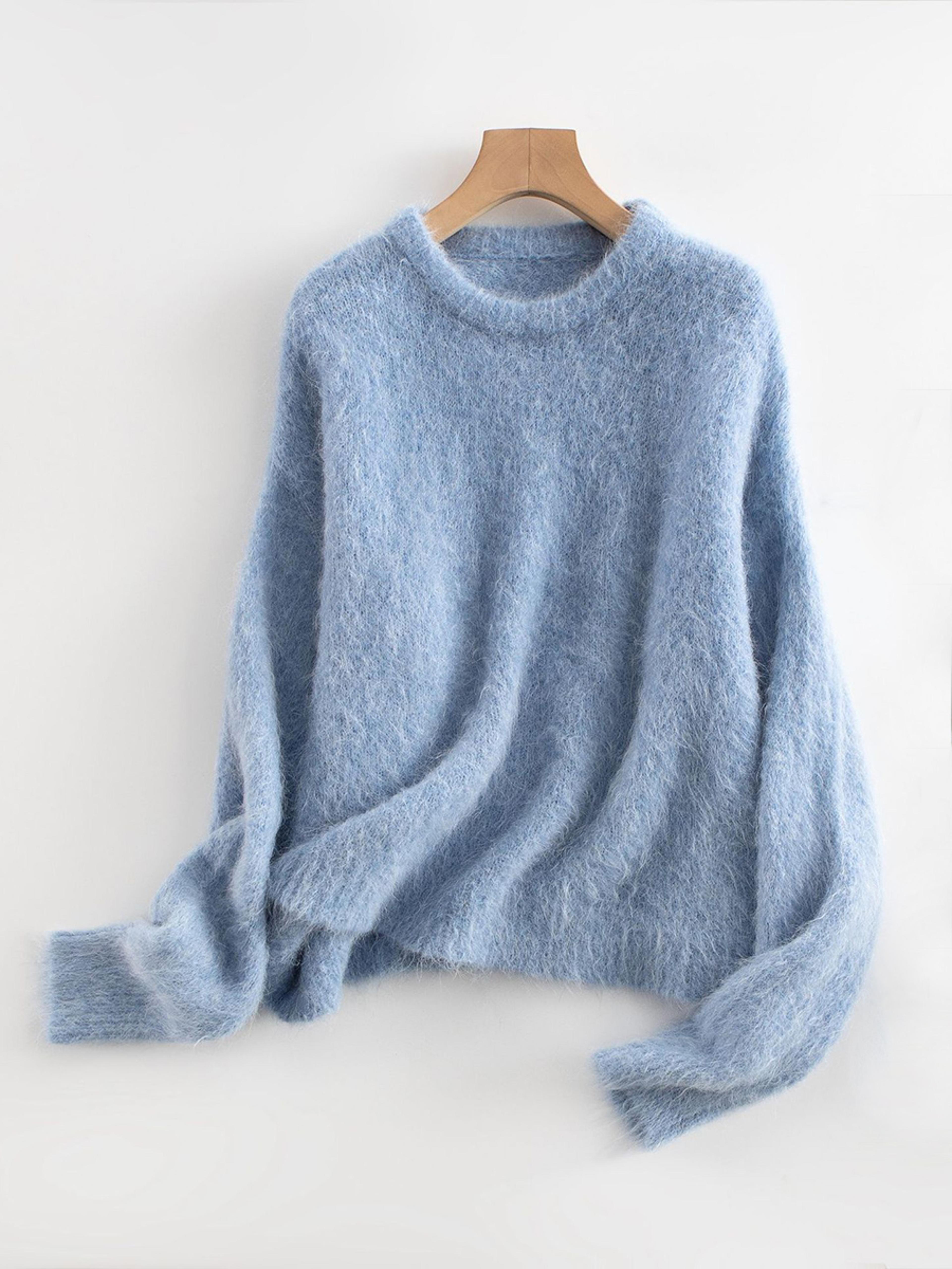 Dropped Sleeved Loose Sweaters Warm Alpaca Pullovers For Women Camel Beige Winter Fall Top 7