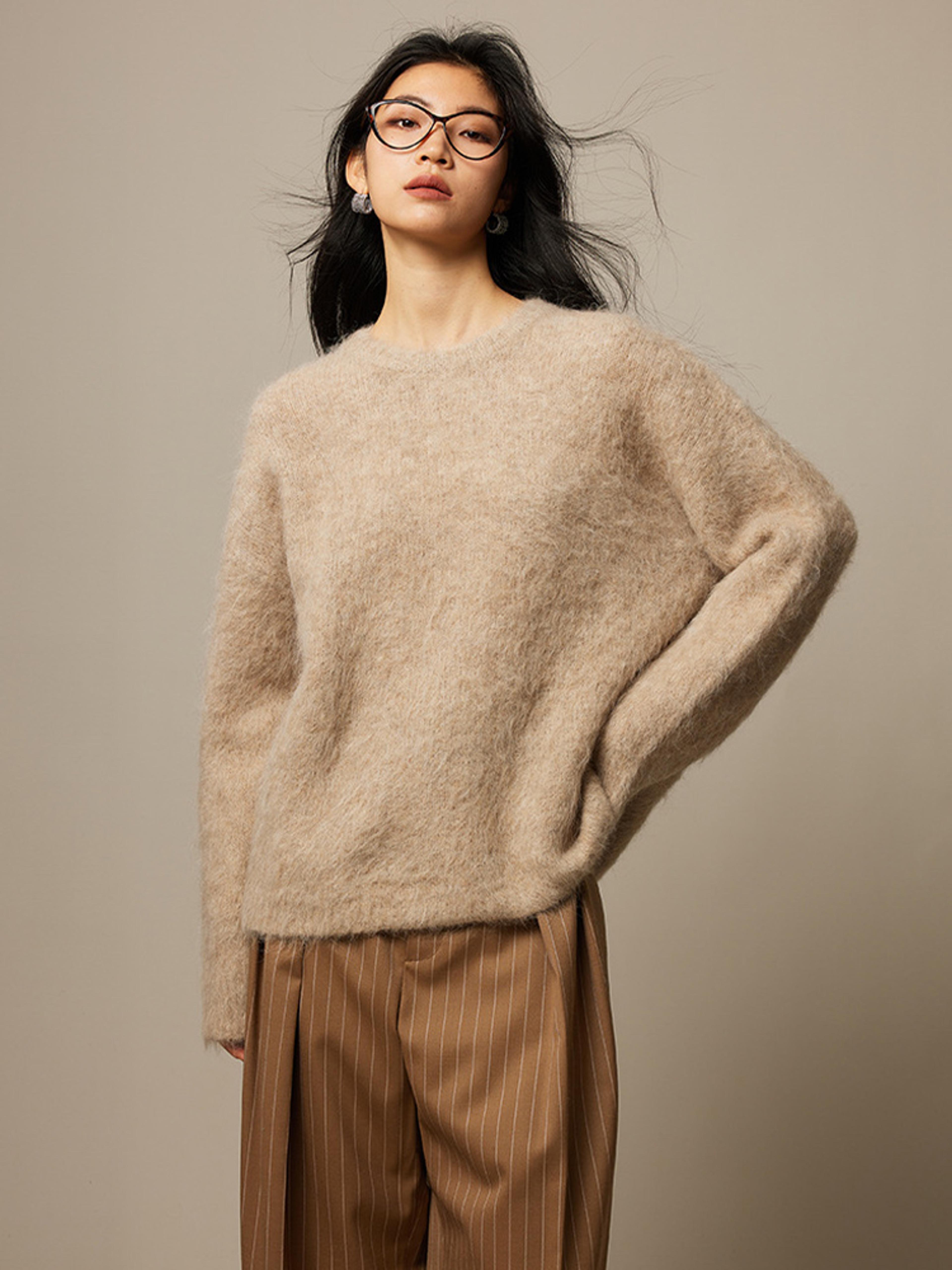Dropped Sleeved Loose Sweaters For Women Warm Alpaca Pullover Fall Winter Top In Camel Beig 10