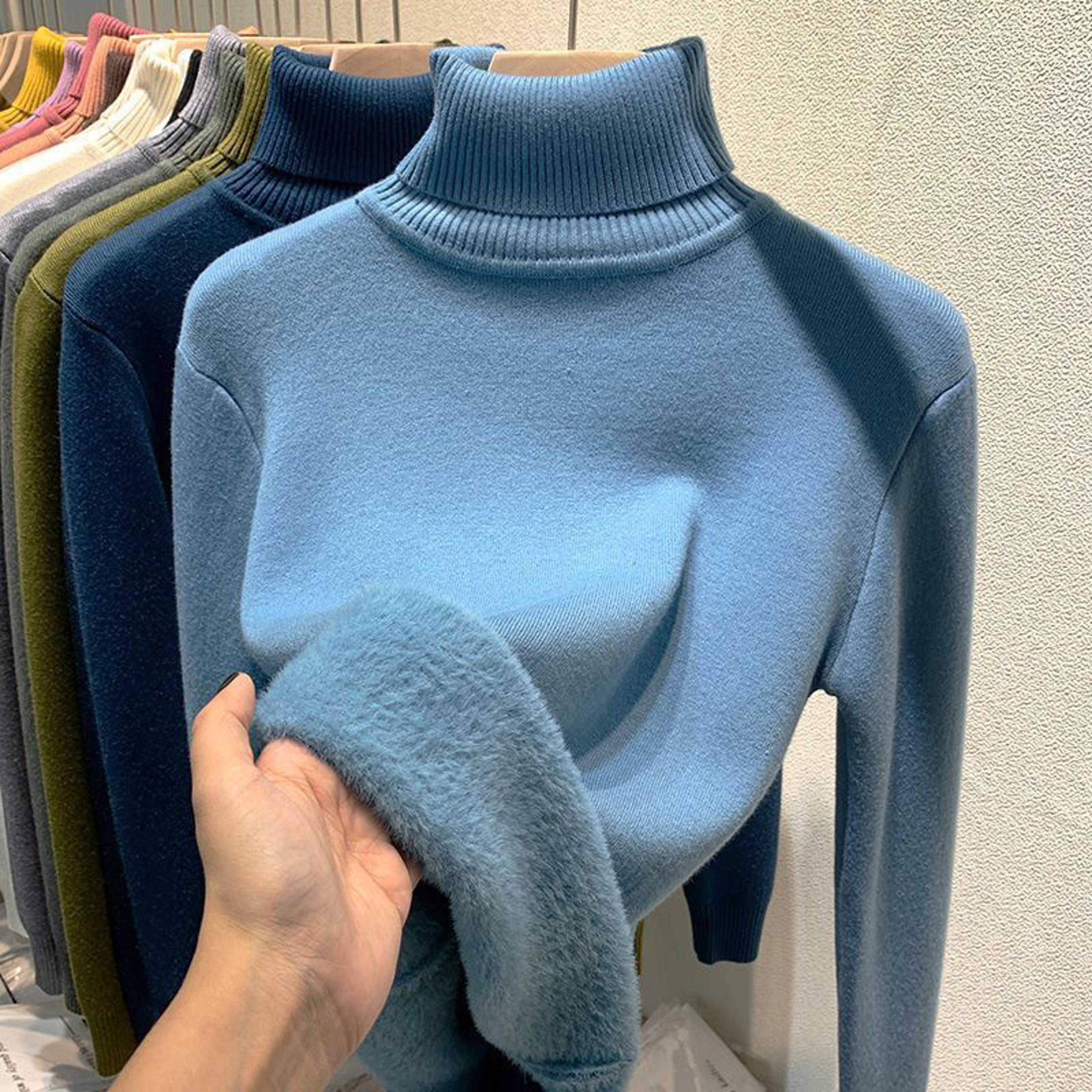 Sweater Women Velvet Lined Thicken Warm Pullover Slim Jersey Knitwear Jumper New 6