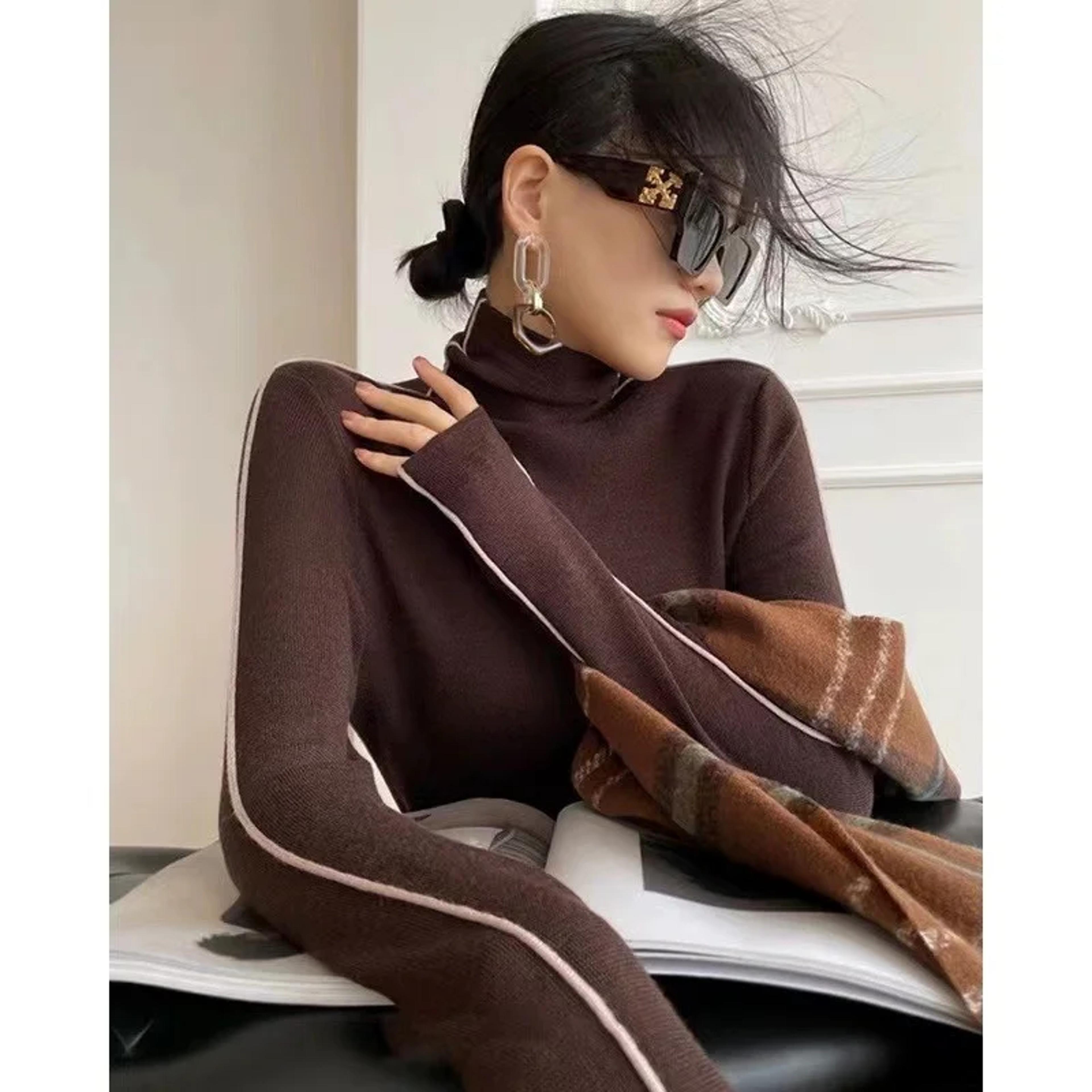 Trendy Color Blocking Sweater Women Autumn Winter Slim Fit Female Long Sleeved Tops 6