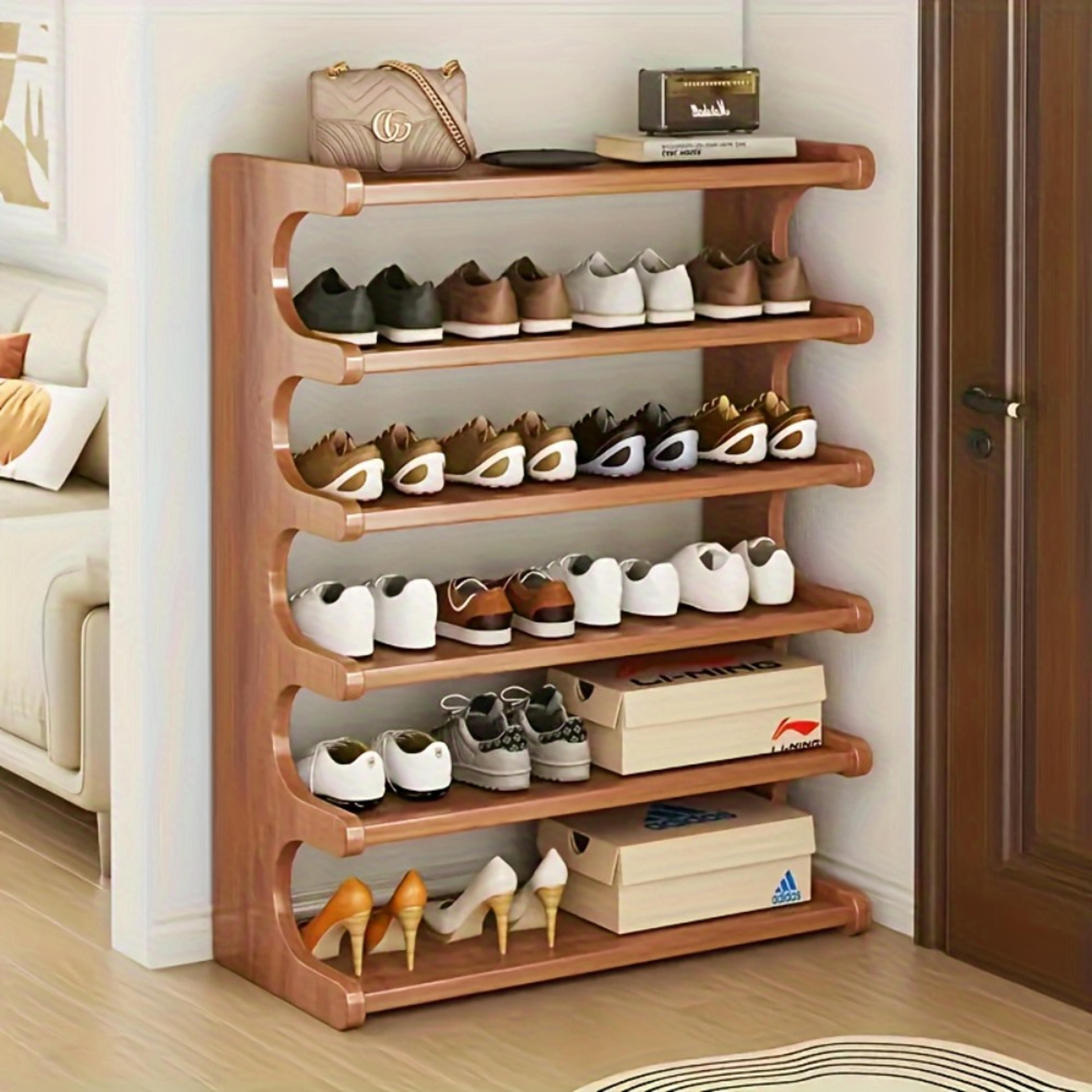 Wooden Shoe Cabinet Multifunctional Bamboo Shoe Storage Rack Simple Chinese Style Organizer 4