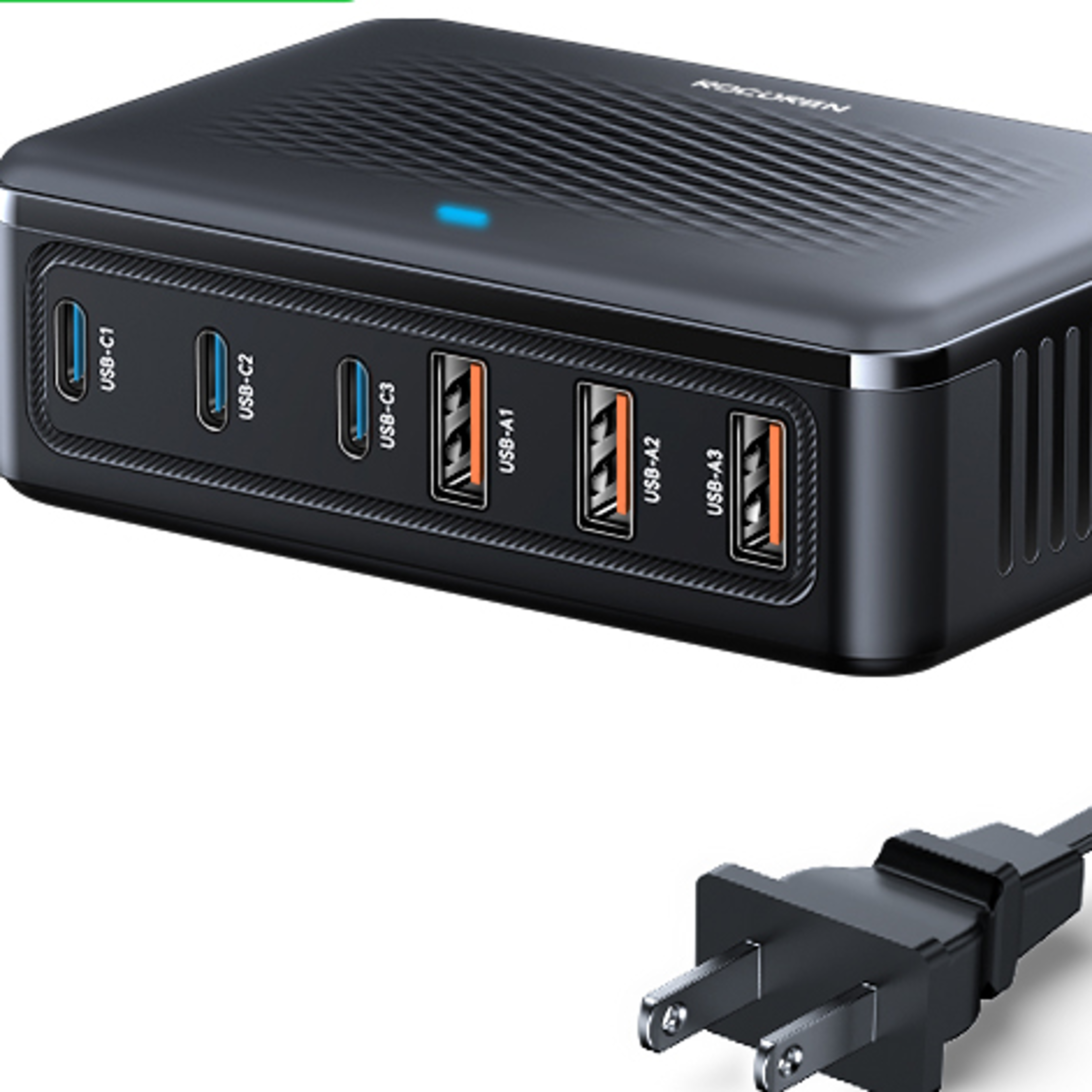 Rocoren USB Charger 100W GaN Charger 6ports Desktop Fast Charging Type C Charger Portable Power St