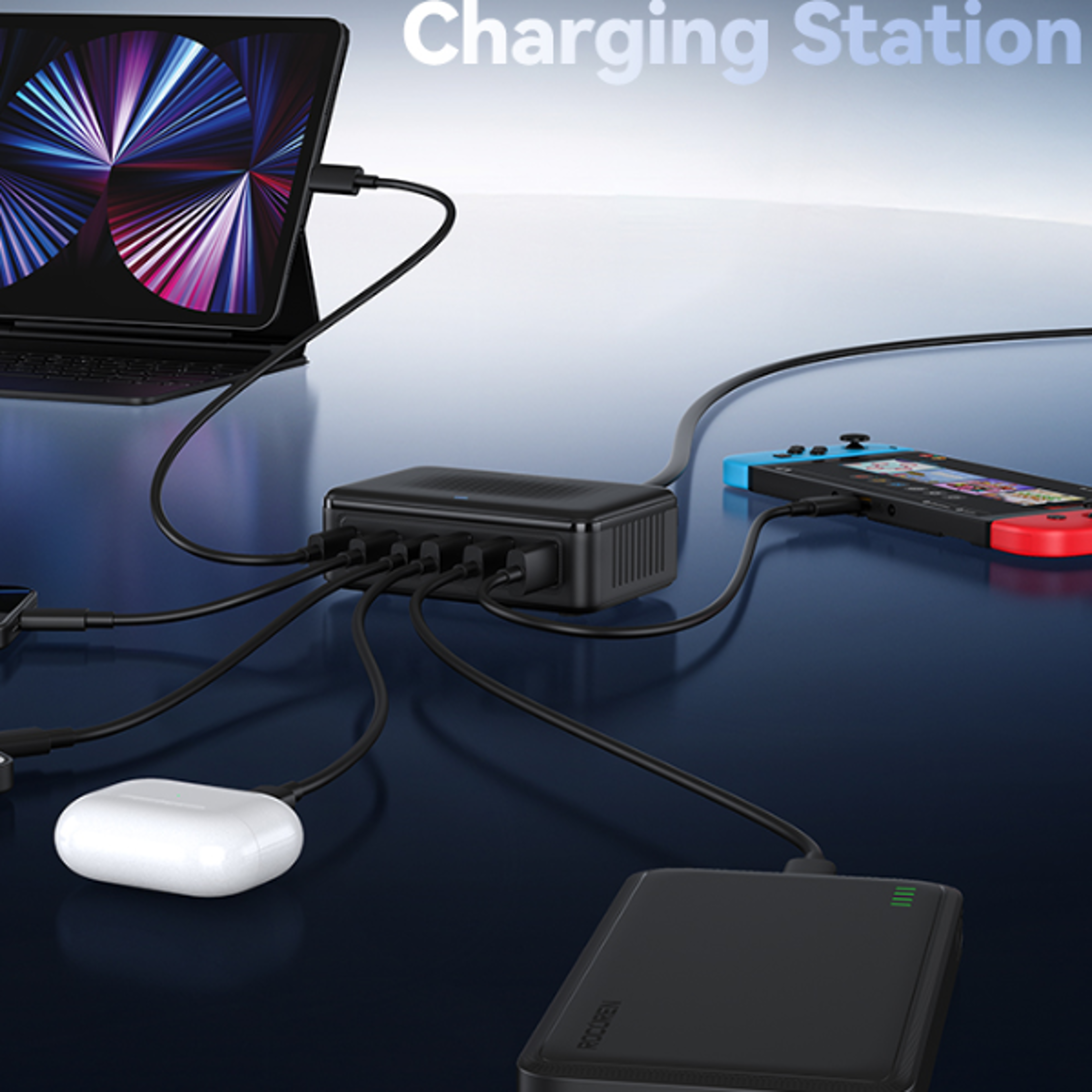 Rocoren USB Charger 100W GaN Charger 6ports Desktop Fast Charging Type C Charger Portable Power St