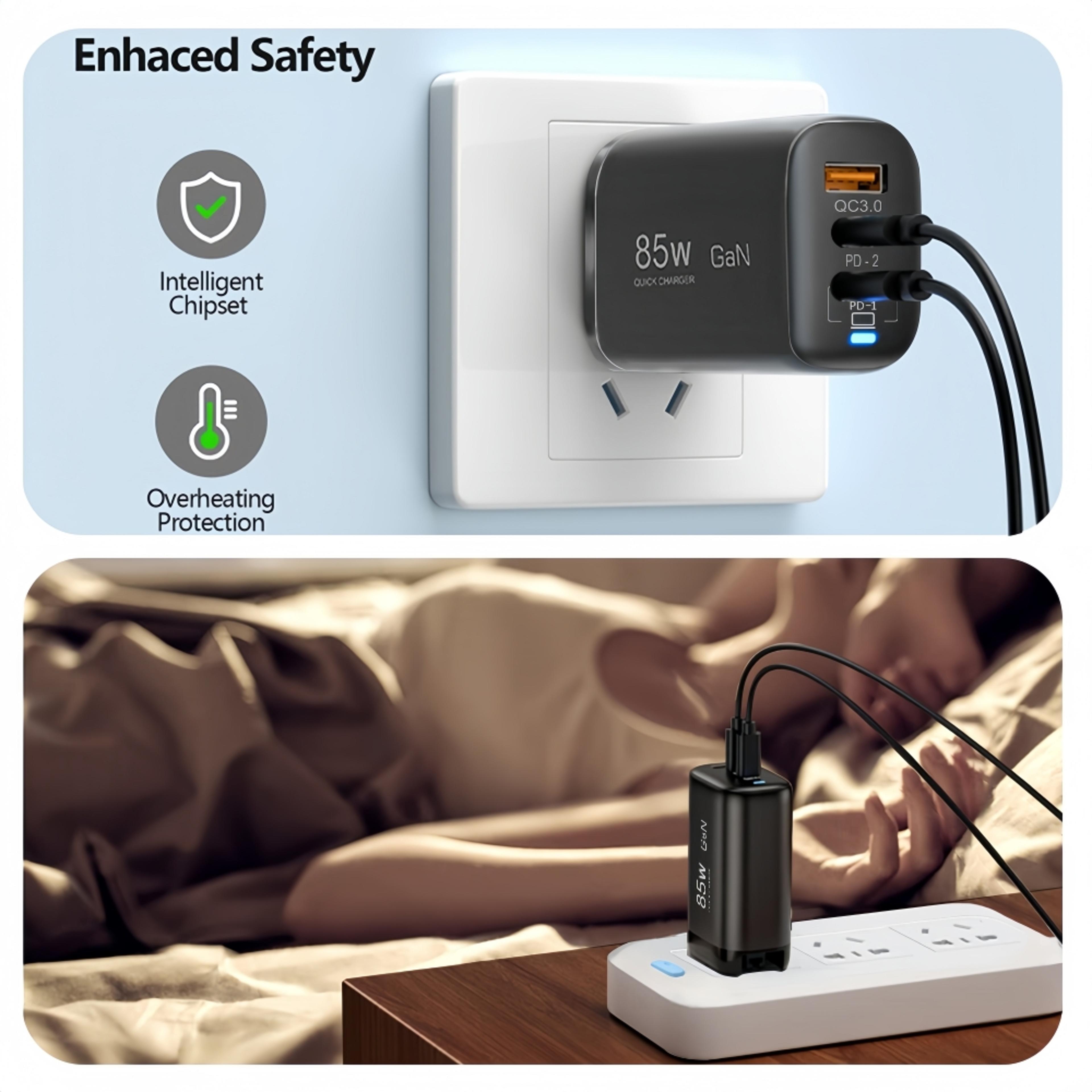 Real 85W GaN USB Type C Charger QC30 Quick Charge PPS PD 65W 30W Fast Charging For iPhone 15 14 Pro