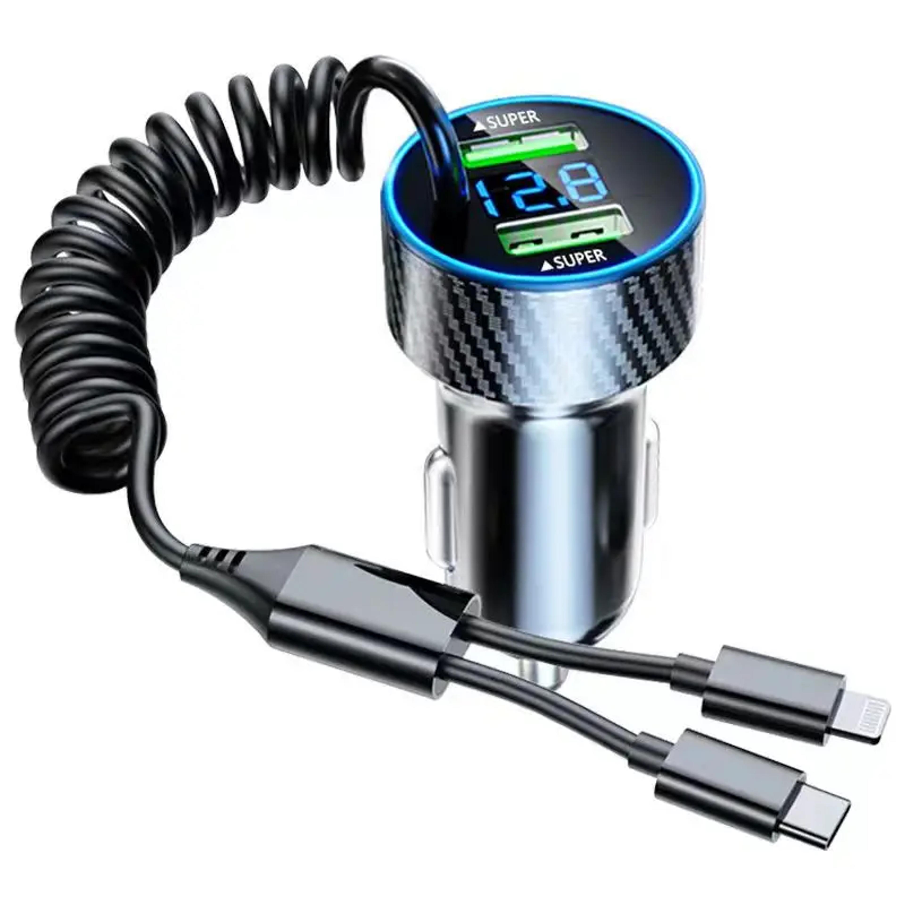 Super Fast Charge Adapter With Retractable Cable LED Voltage Monitor For IPhone Samsung Huawei 6
