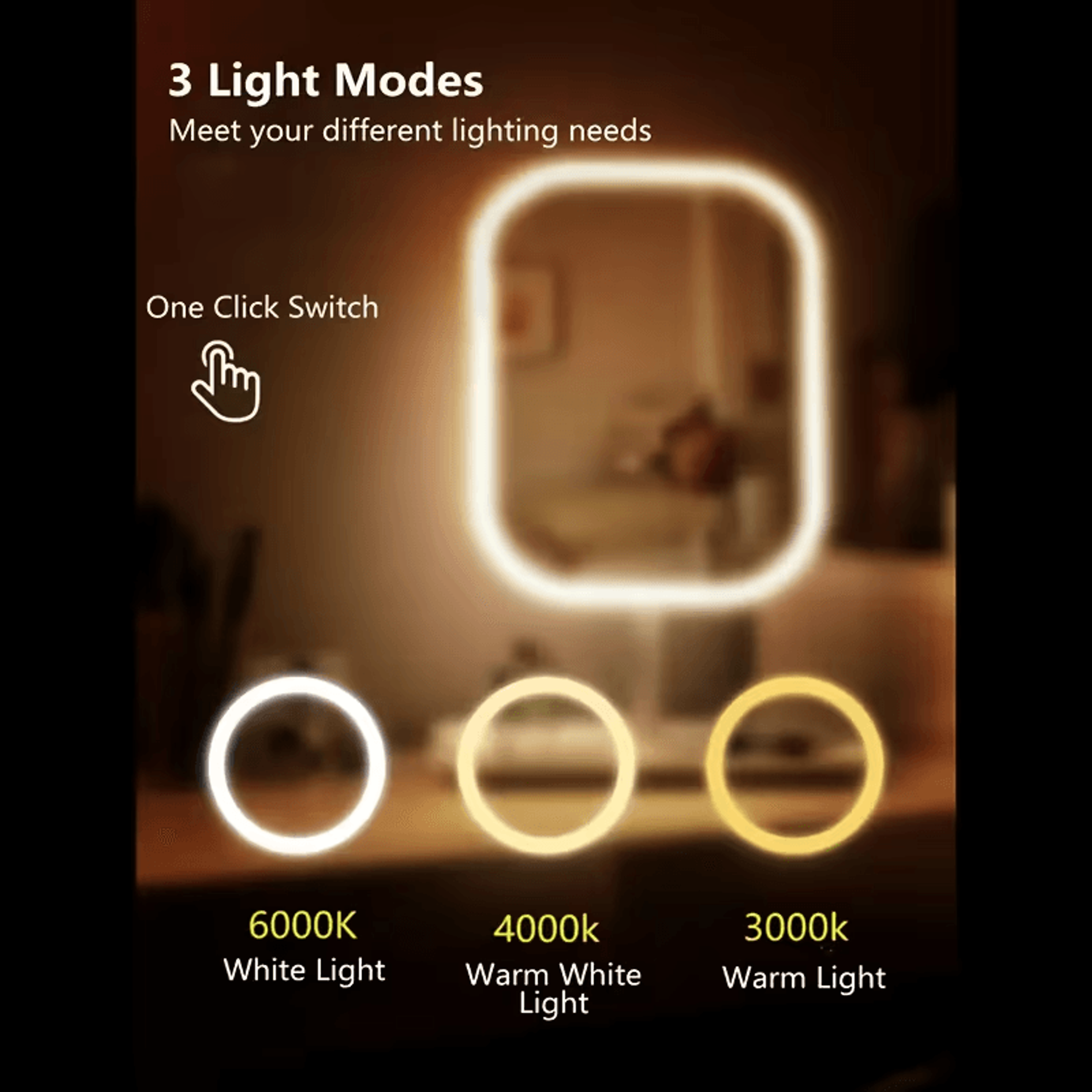 Touch control LED makeup mirror