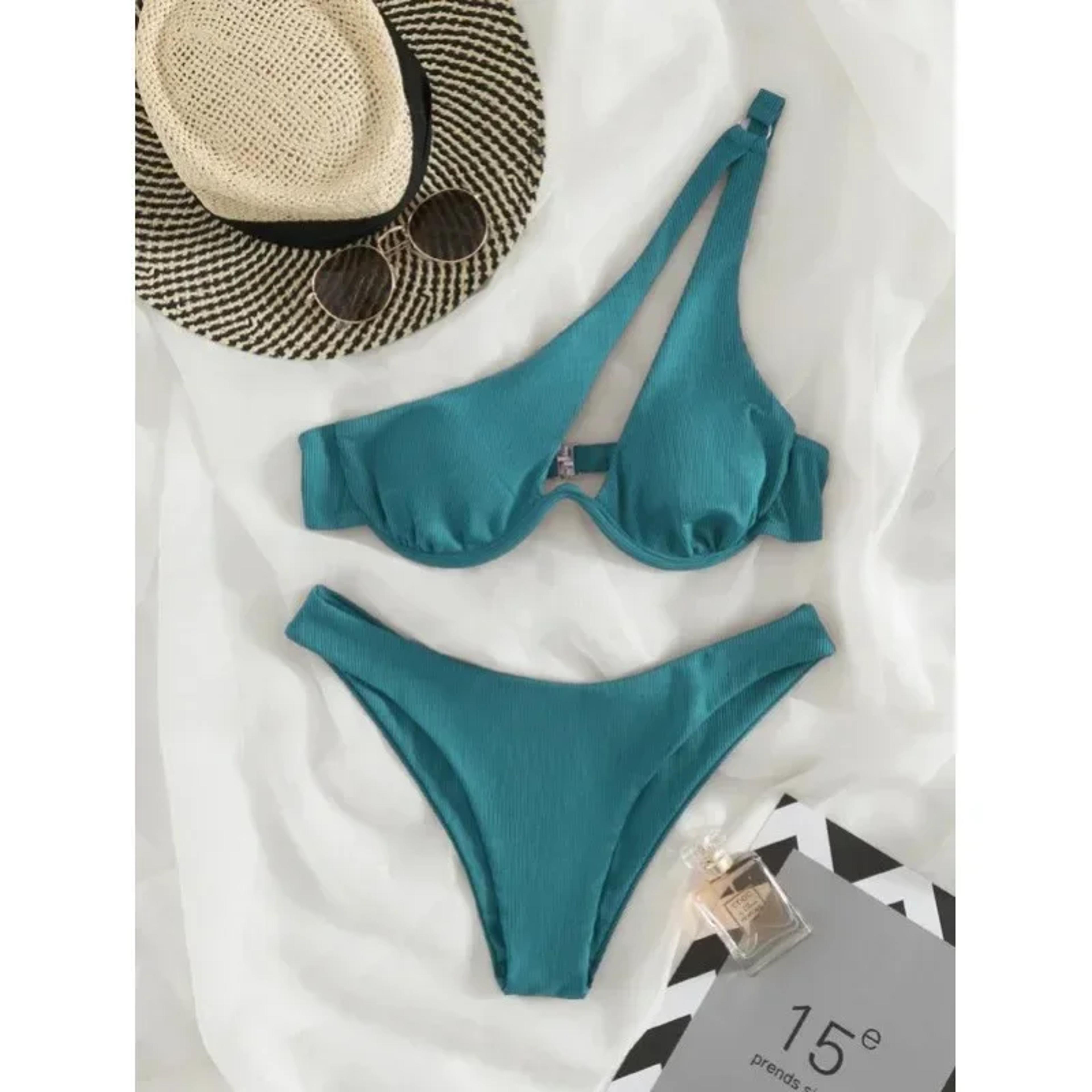 One Shoulder Swimsuits Cut Out Womens Swimwear High Cut Push Up Beach Bikini Set 1