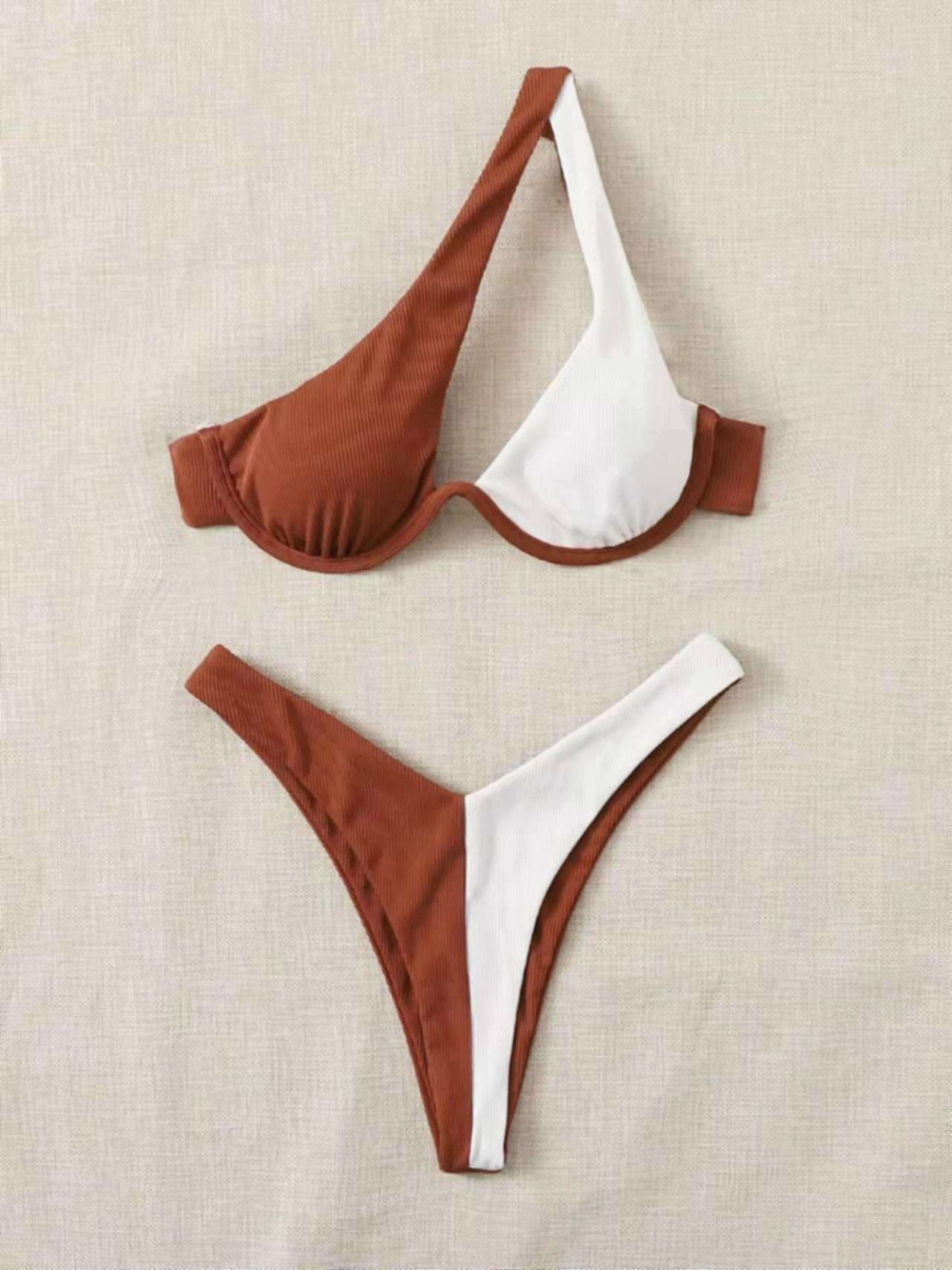 One Shoulder Swimsuits Cut Out Womens Swimwear High Cut Push Up Beach Bikini Set 5