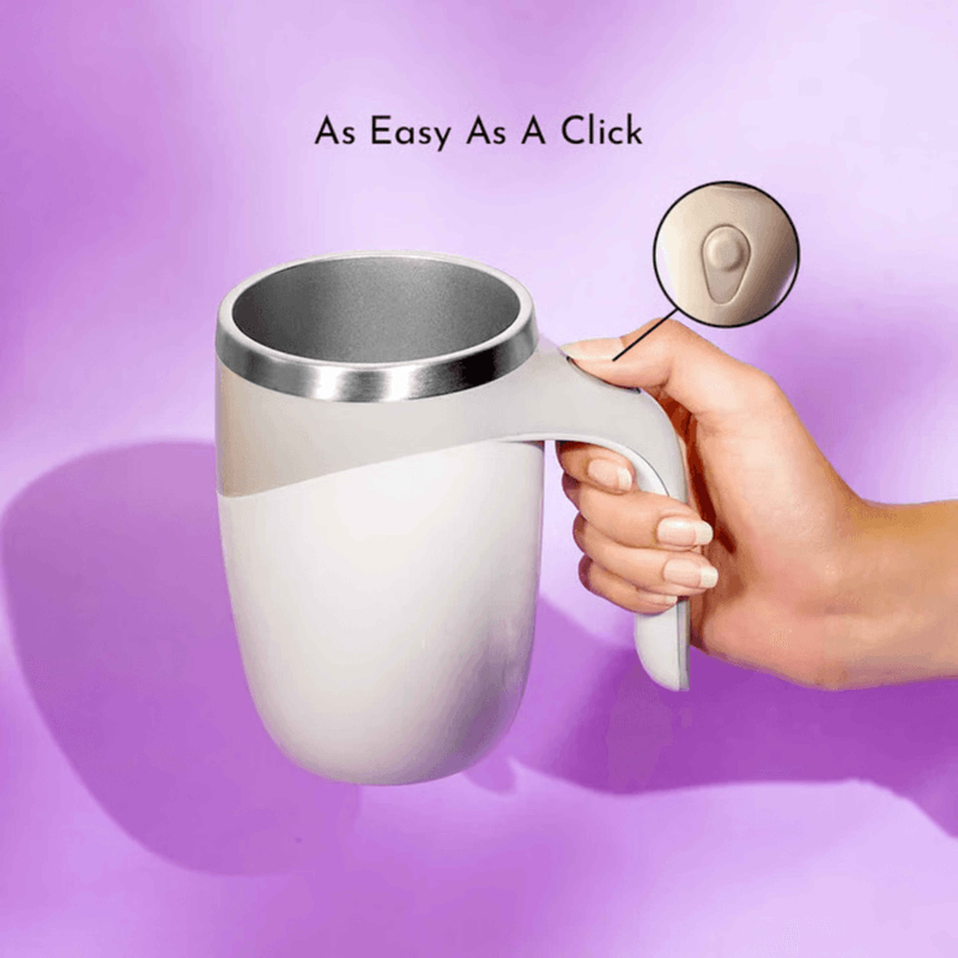 self stirring coffee mug in use