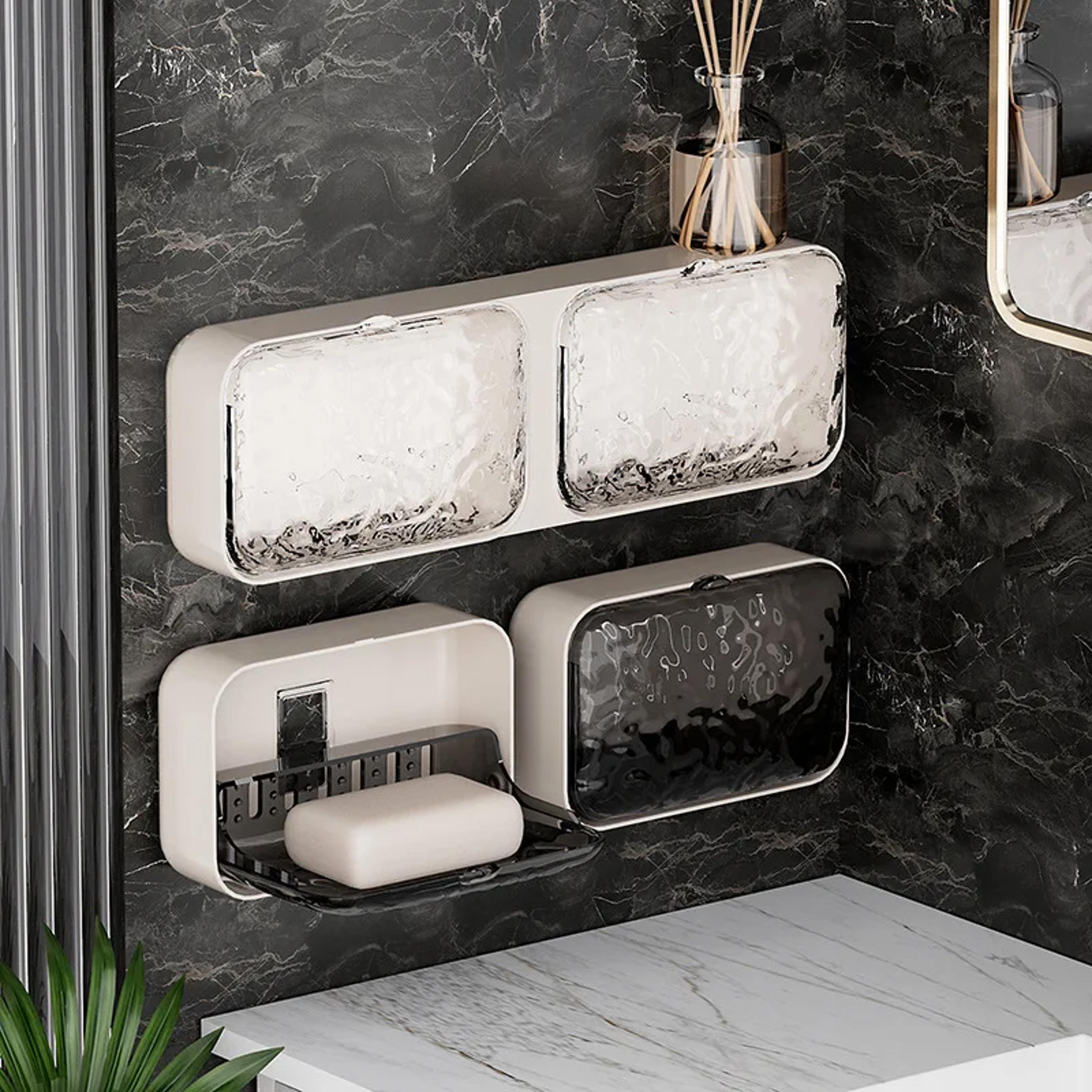 Wall Mounted Soap Holder Organizer FreePunching Bathroom Soap Sponge Holder Double Drainage Dish 1
