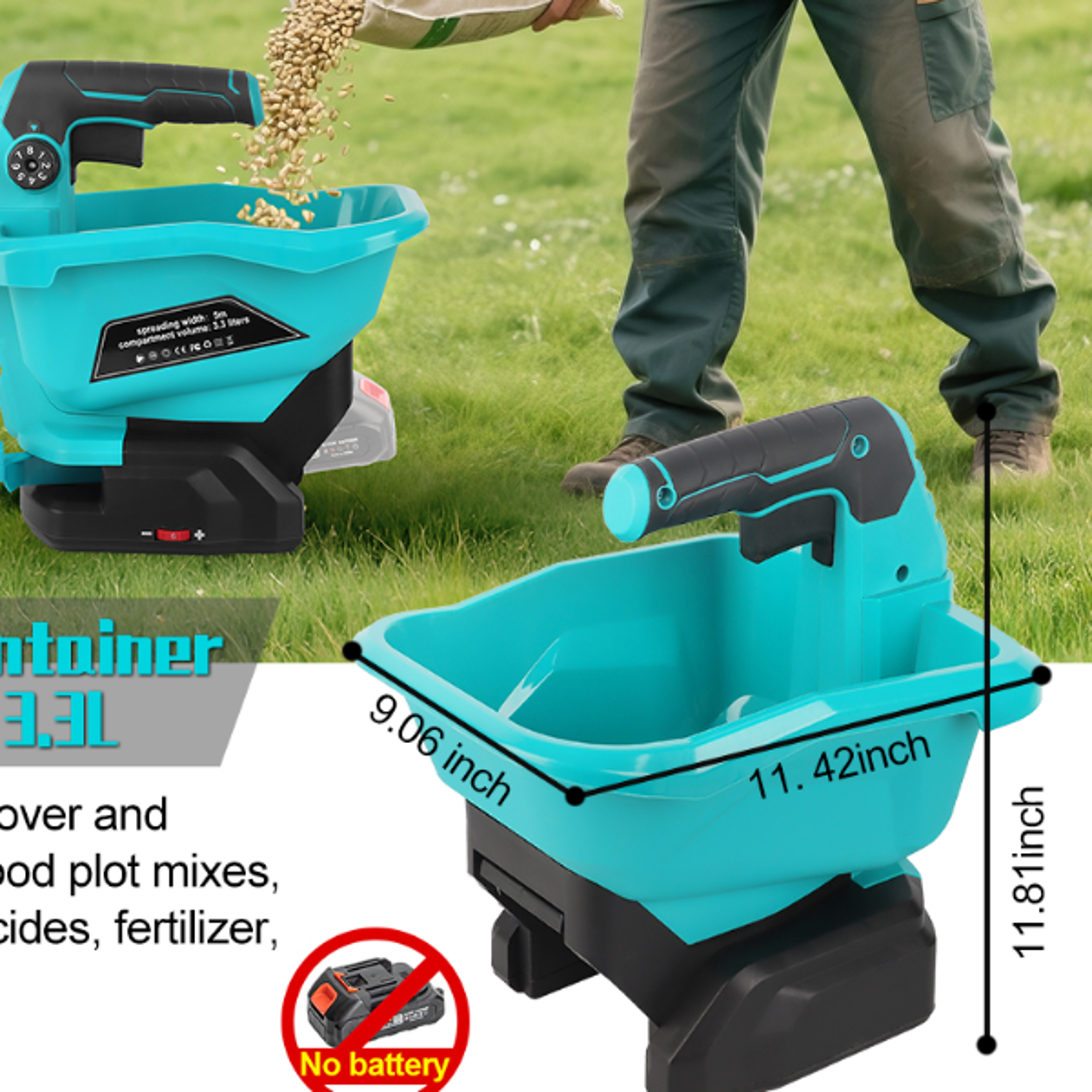 HILDA Electric Seeder 6 Gears Handheld Automatic Fertilizer Spreader Rechargeable Garden Power Tool