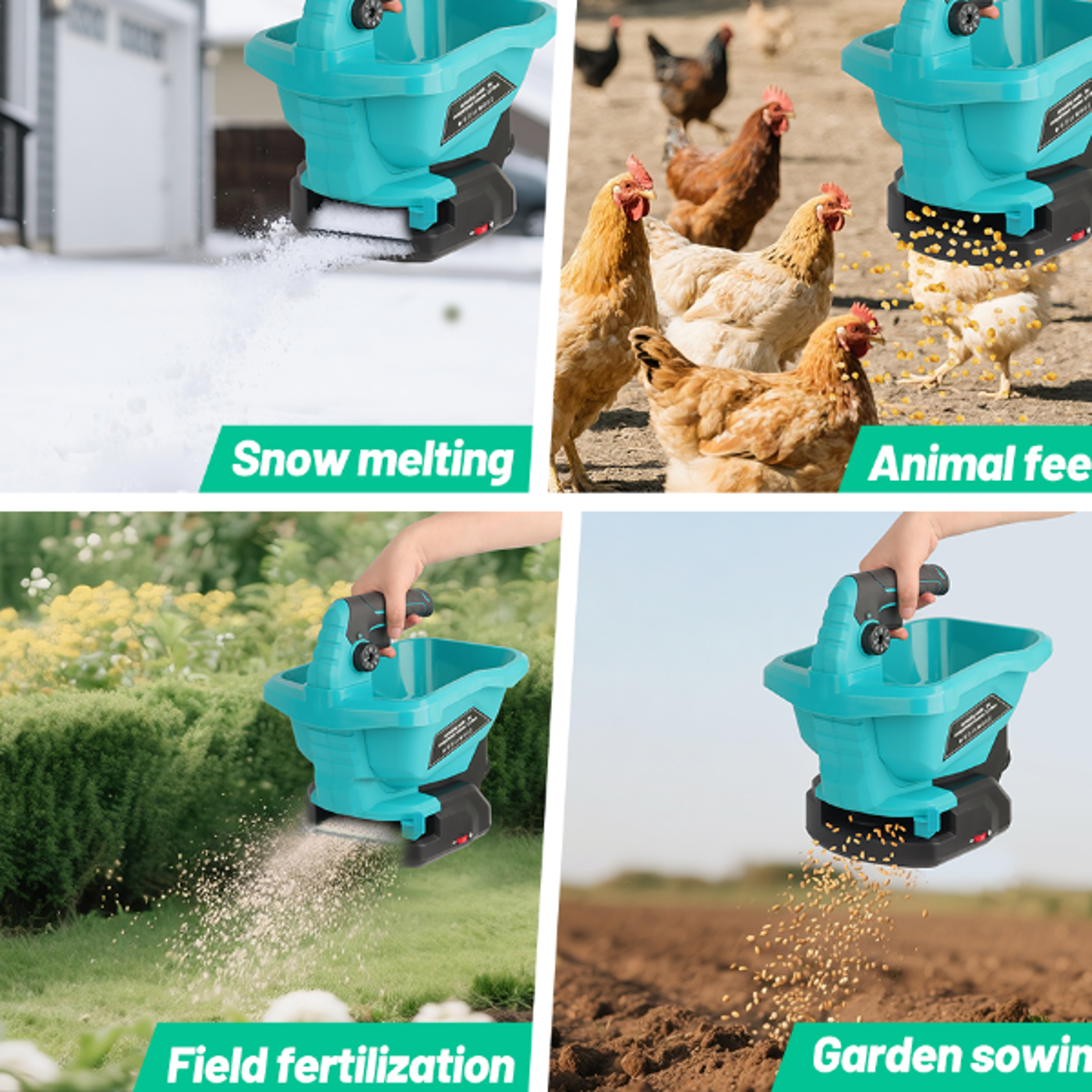 HILDA Electric Seeder 6 Gears Handheld Automatic Fertilizer Spreader Rechargeable Garden Power Tool