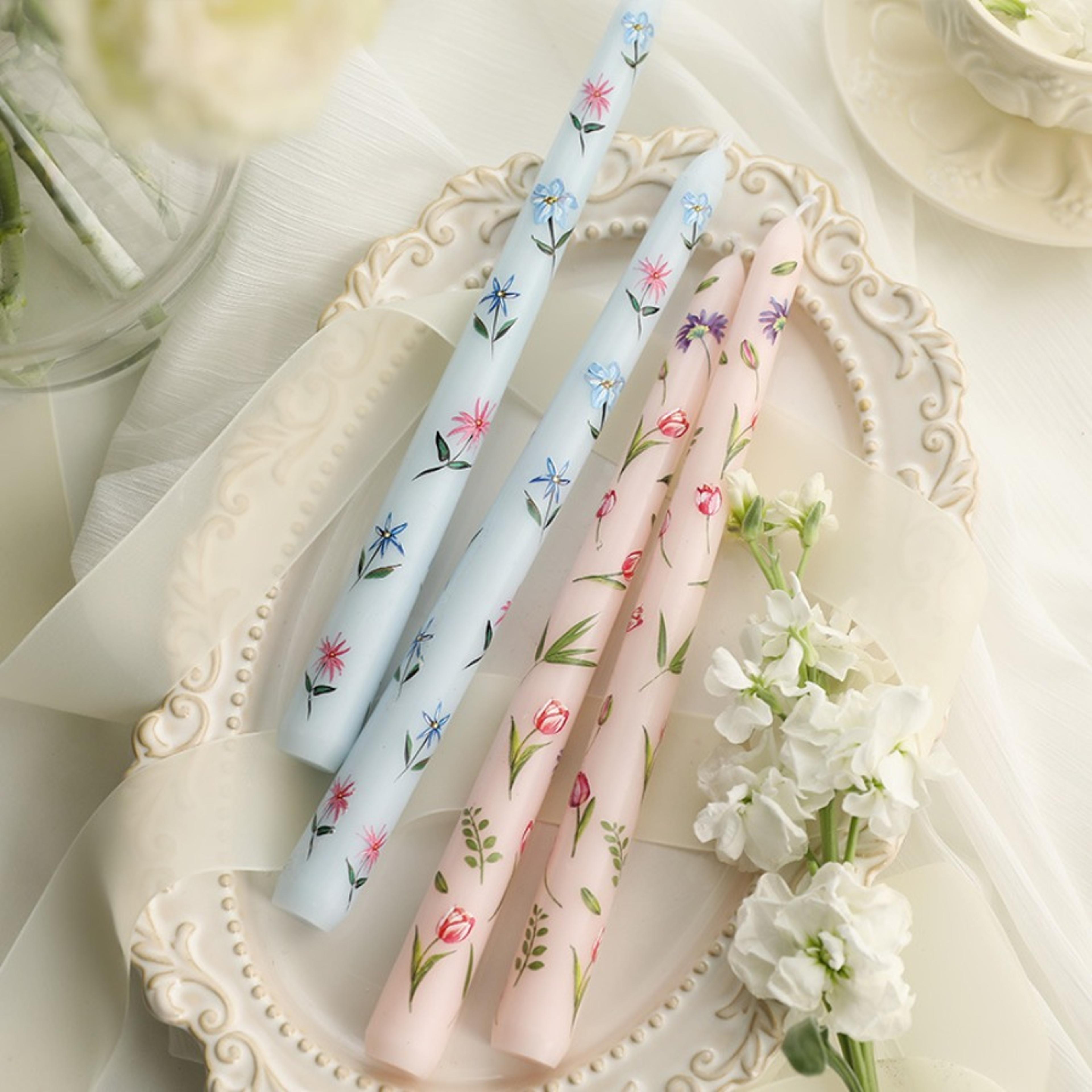Long Romantic Hand Painted Rose Candle For Home  Wedding Decor 0
