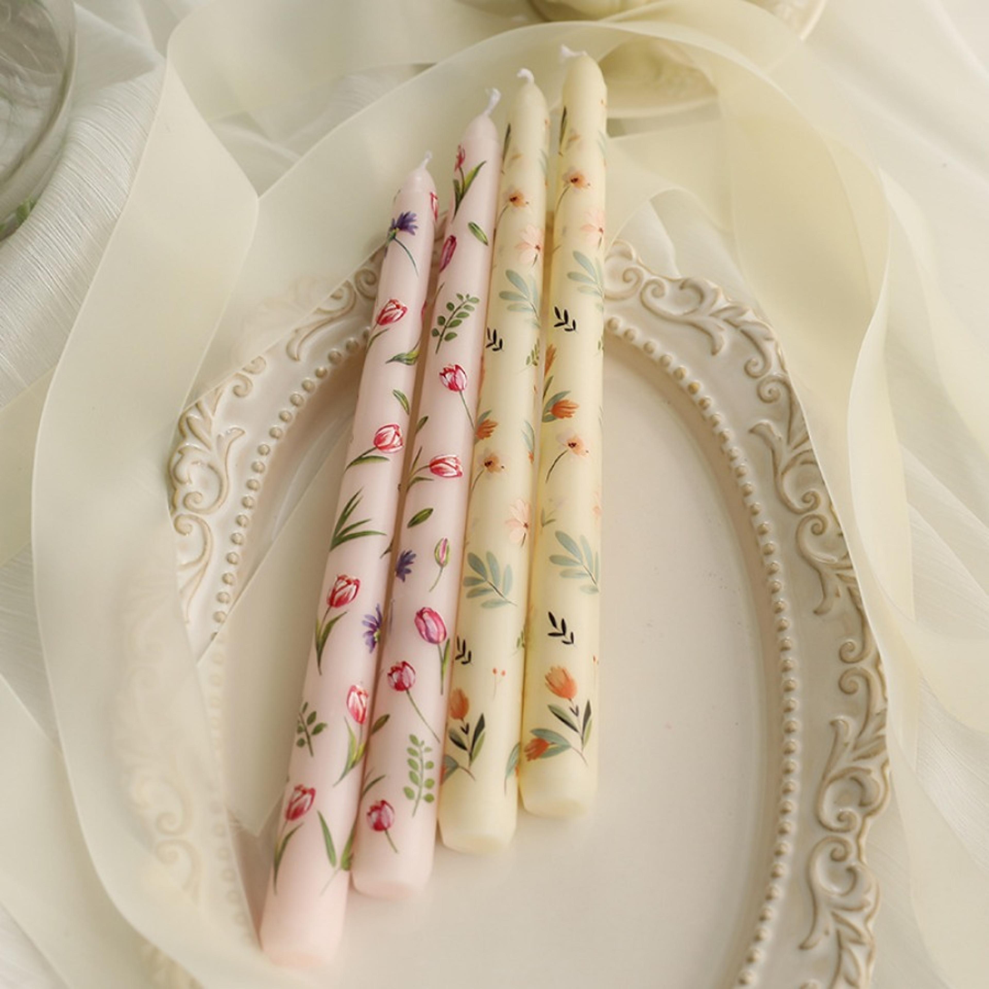 Long Romantic Hand Painted Rose Candle For Home  Wedding Decor 2