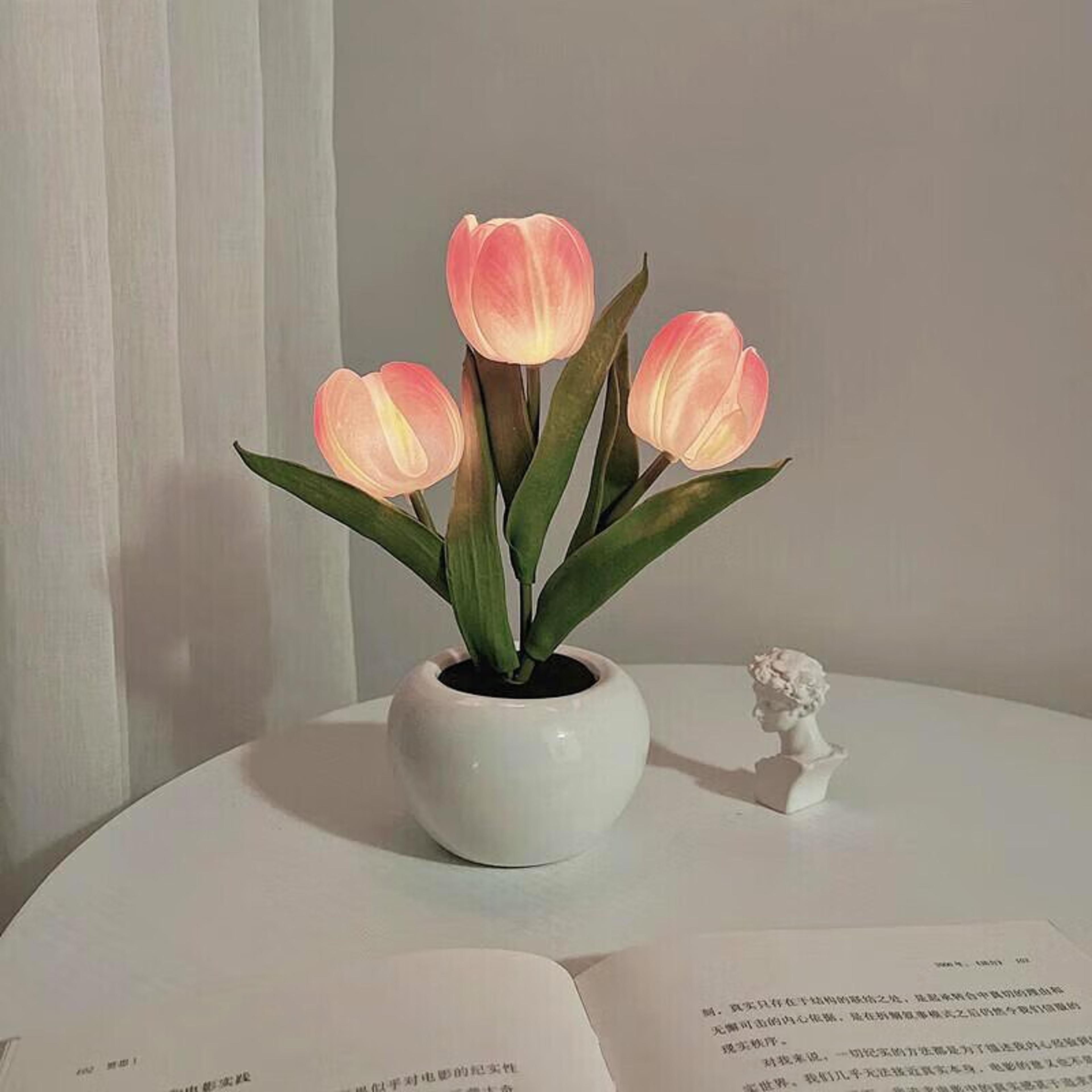 WhitePink LED Tulip Night Light Dormitory Bedroom Bedside Ambient Light Sleep Light 4
