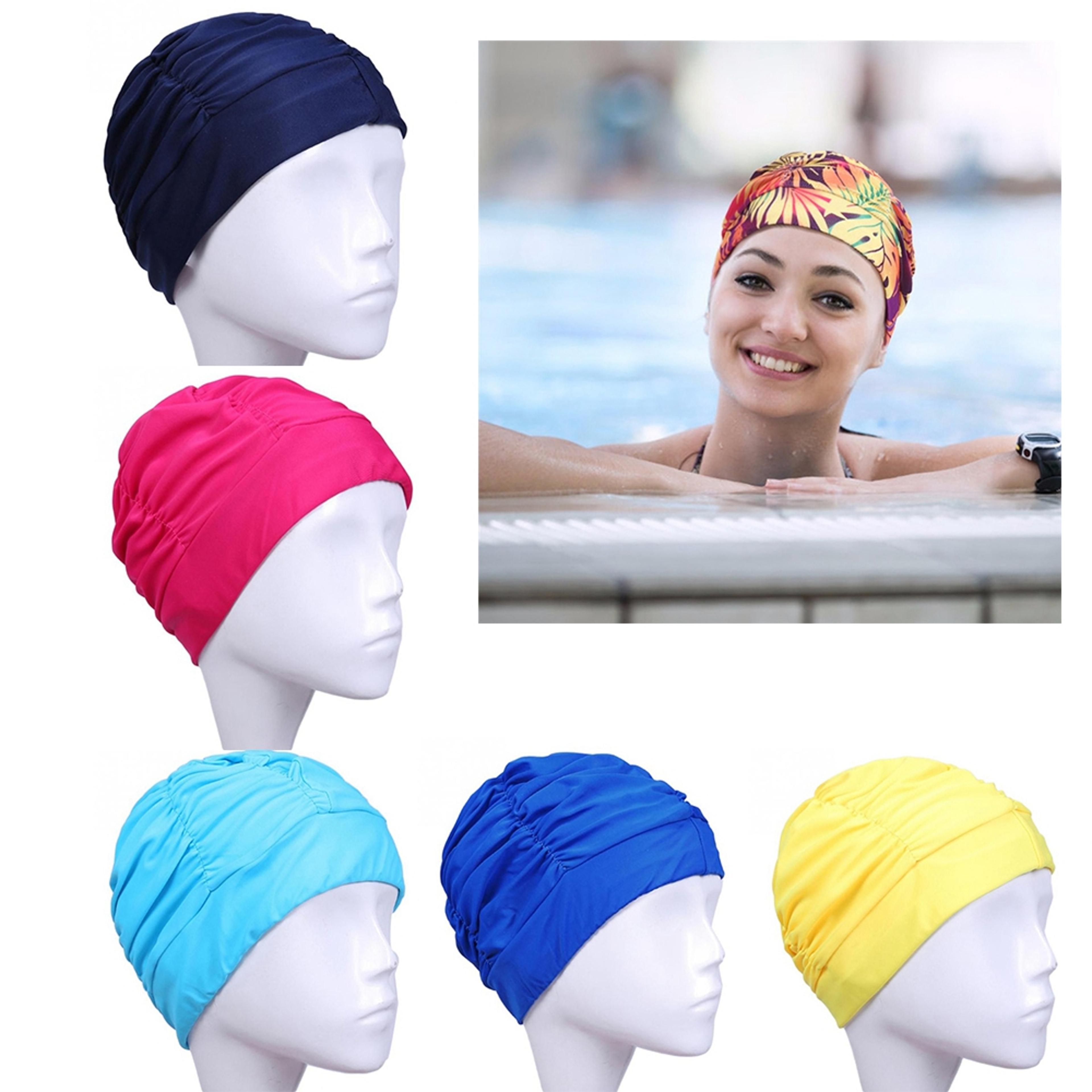 Elastic Nylon Turban Flowers Printed Swimming Cap Long Hair Sports Swim Pool Bathing Hat For Men  W 2