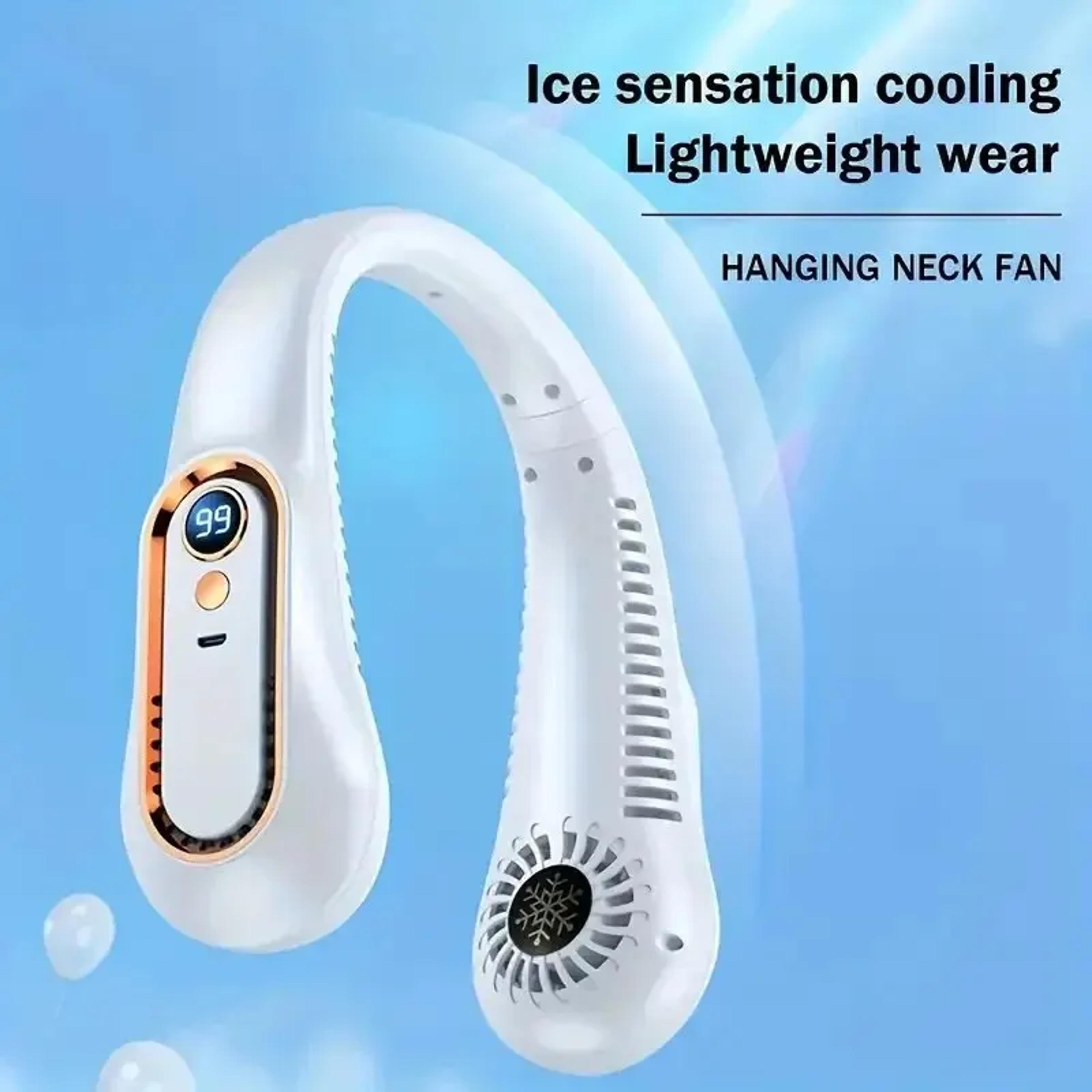 Portable Vaneless Hanging Neck Fan With USB Cooler Digital Display Adjustable Speeds And Bladeless  4