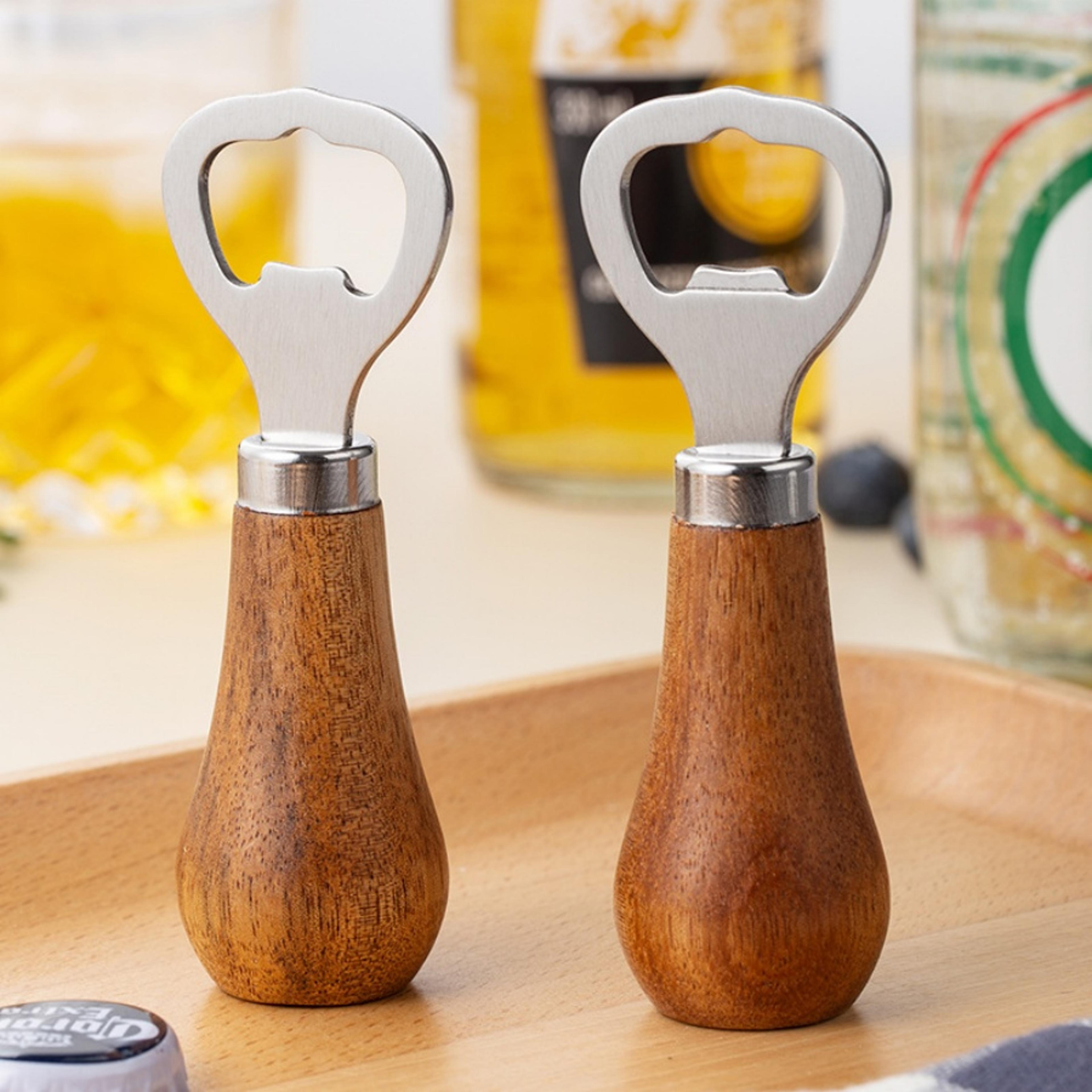 Stainless Steel Beer Bottle Opener Solid Wood Handle Ideal For Home Use 1