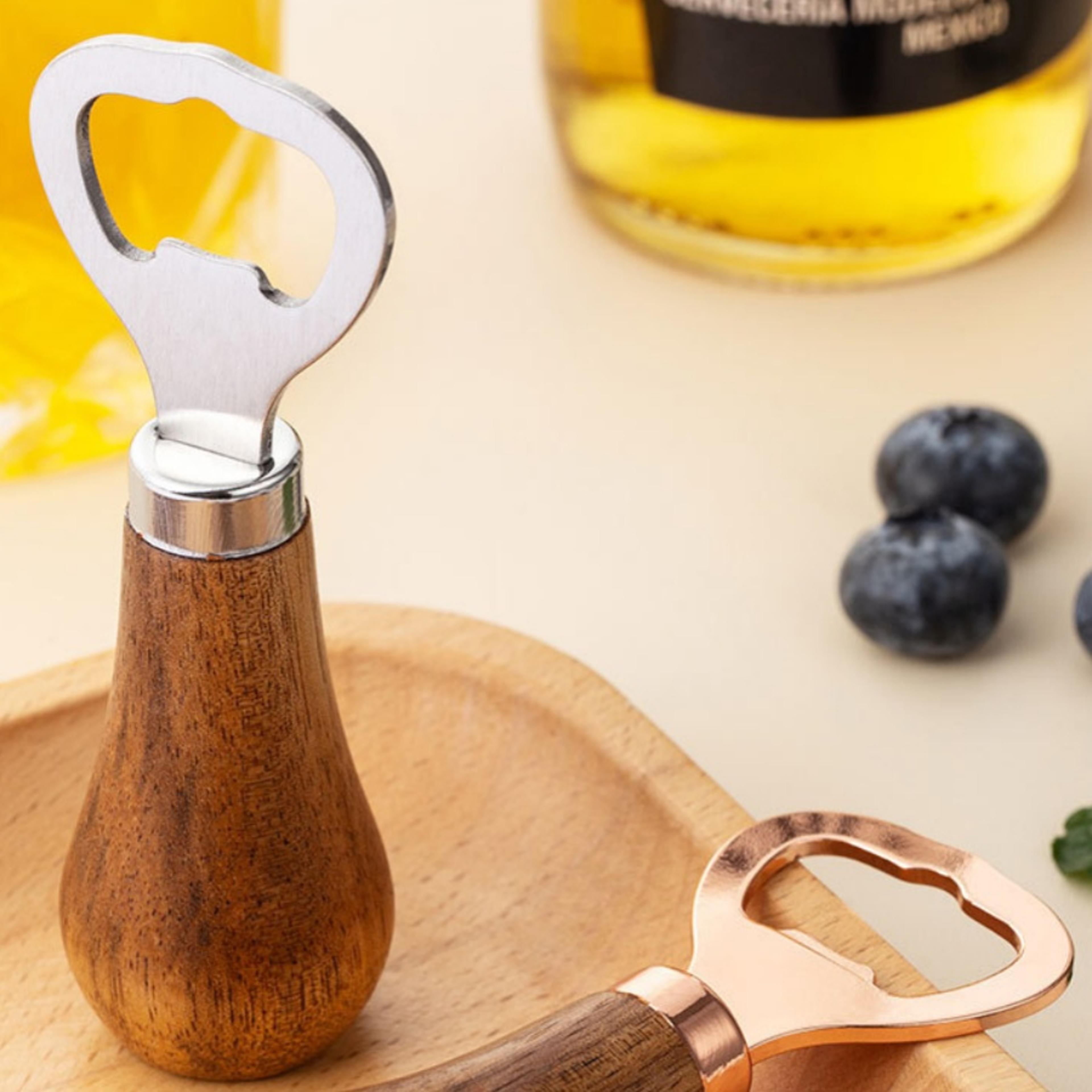 Stainless Steel Beer Bottle Opener Solid Wood Handle Ideal For Home Use 2