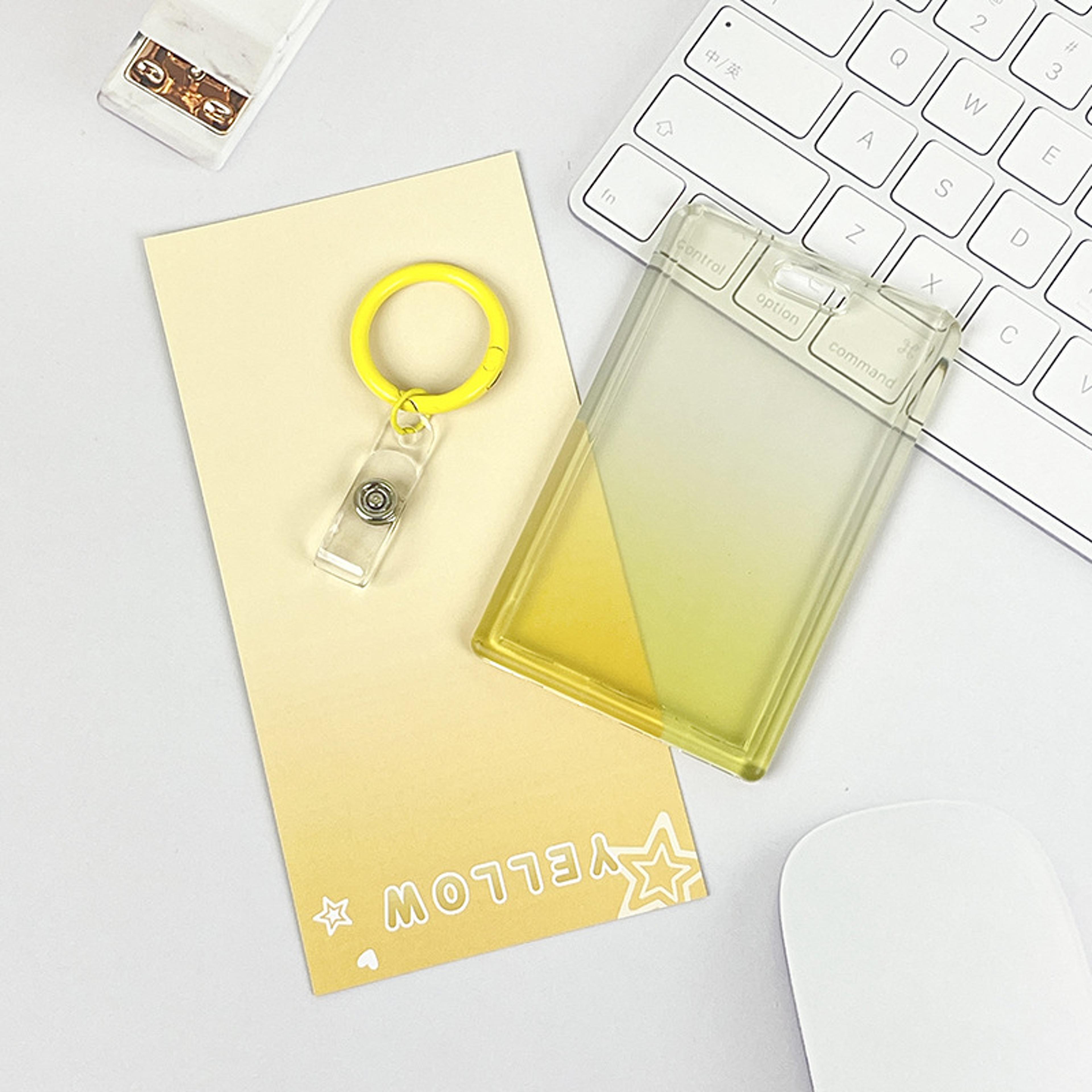 Gradient Pink Transparent Sliding Cover Card Holder With Keychain For Work Student ID Bus Transport 6