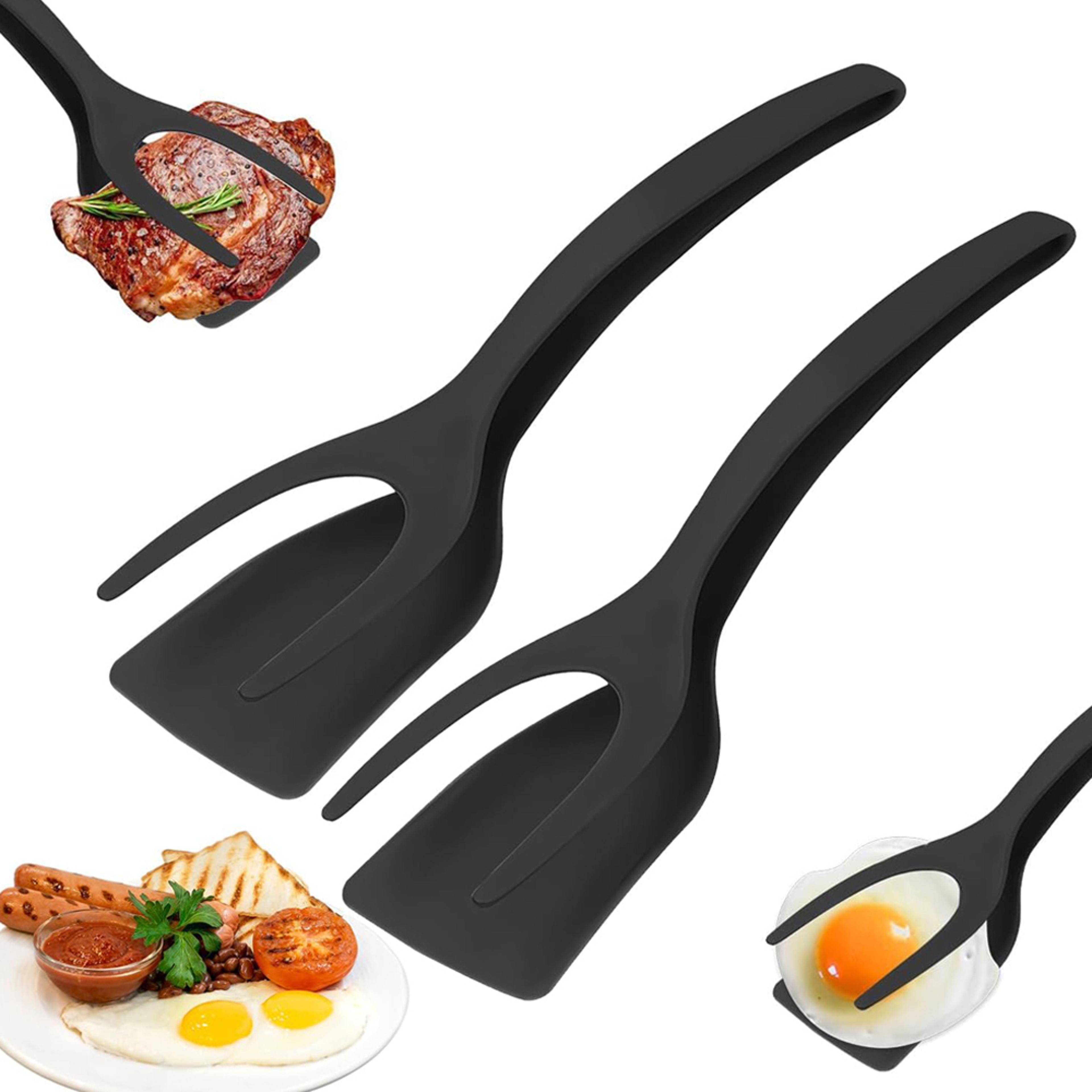 non stick grip flip spatula tongs egg flipper for pancakes, french toast, fish, omelet making tool