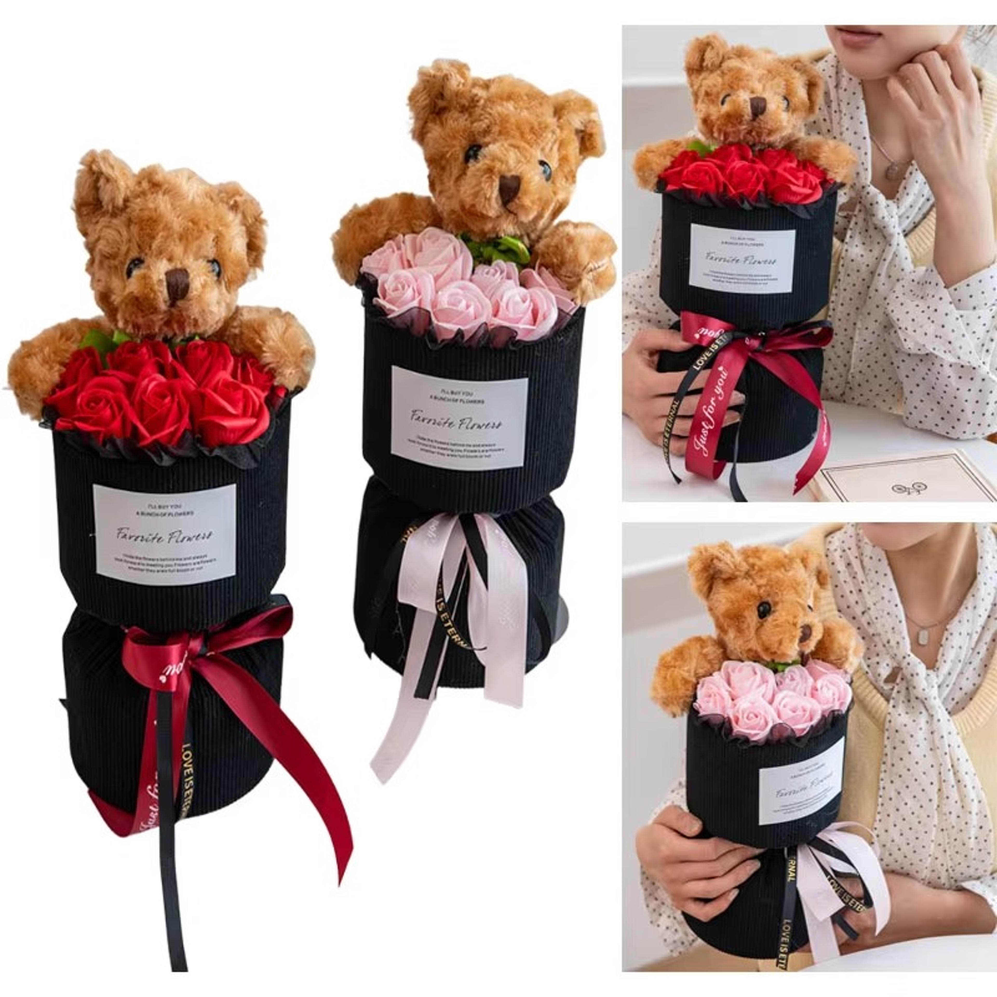mini cute bear artificial rose for wedding party, romantic valentine's day gift for her, birthday home decor, girlfriend