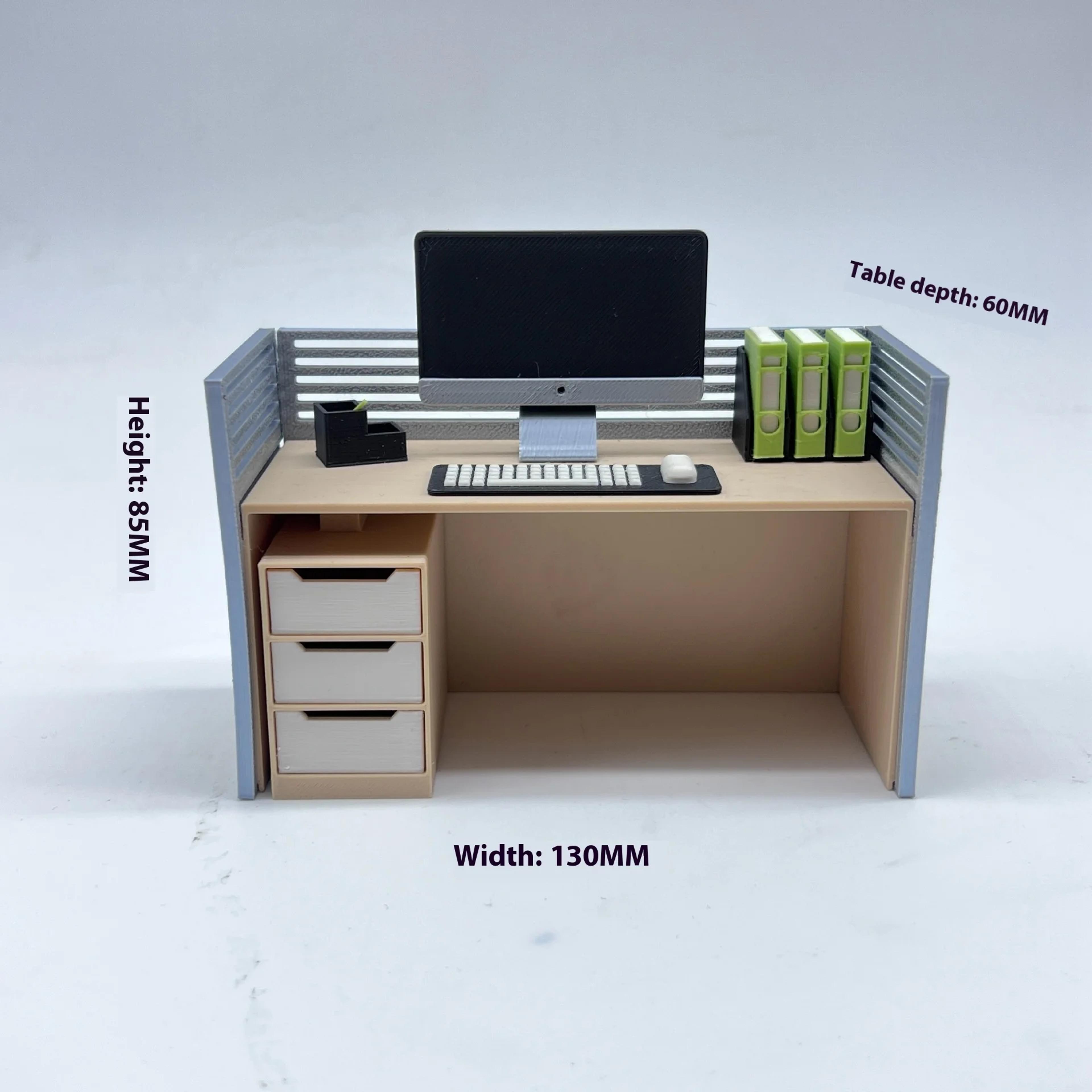 Filing Cabinet Computer Desk Chair Set Dollhouse Work Scene Model Miniature Office Home Decor 3