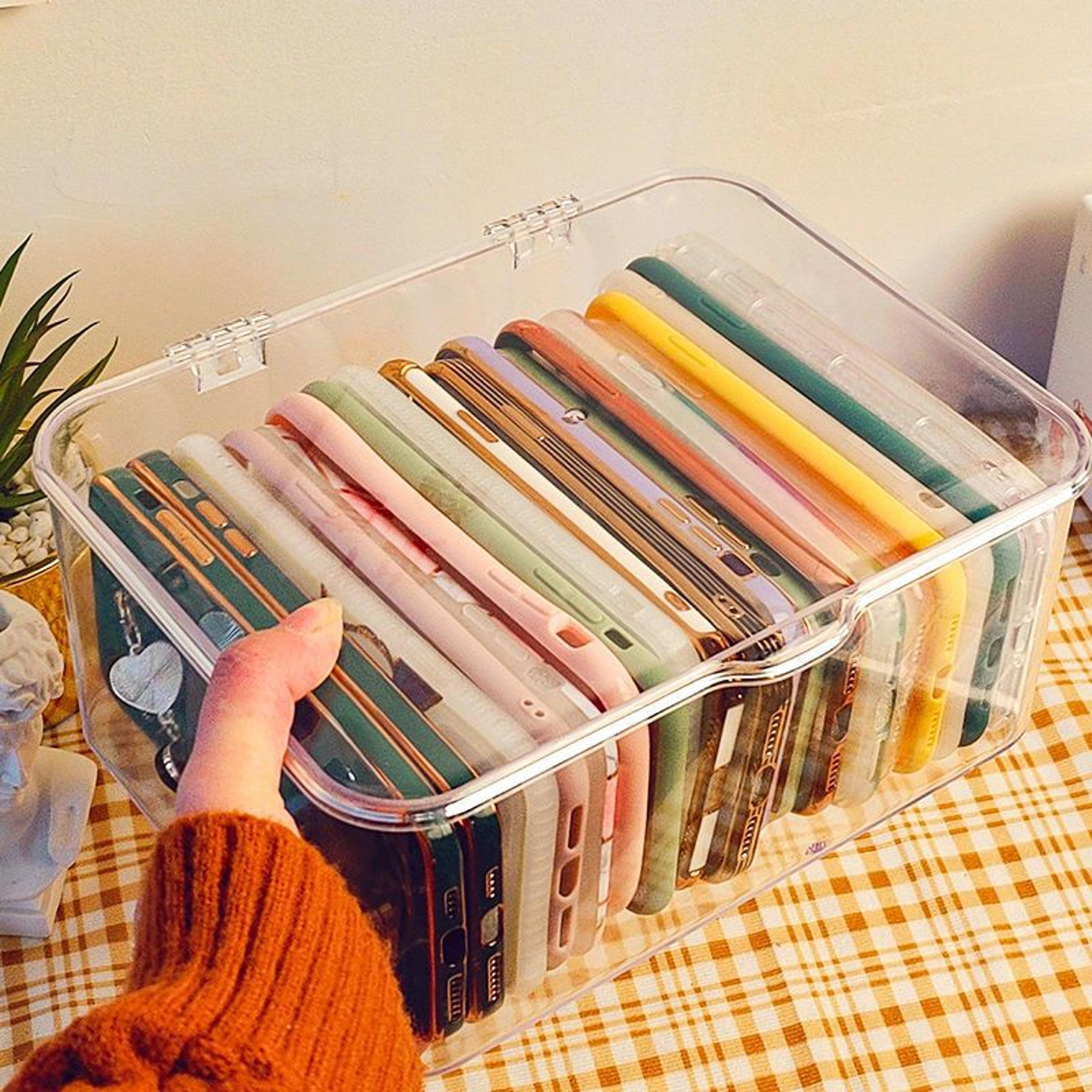 Phone Case Holder Hot Acrylic Sundries Storage Basket Ins Transparent Organizer Box For Desktop Wit 5