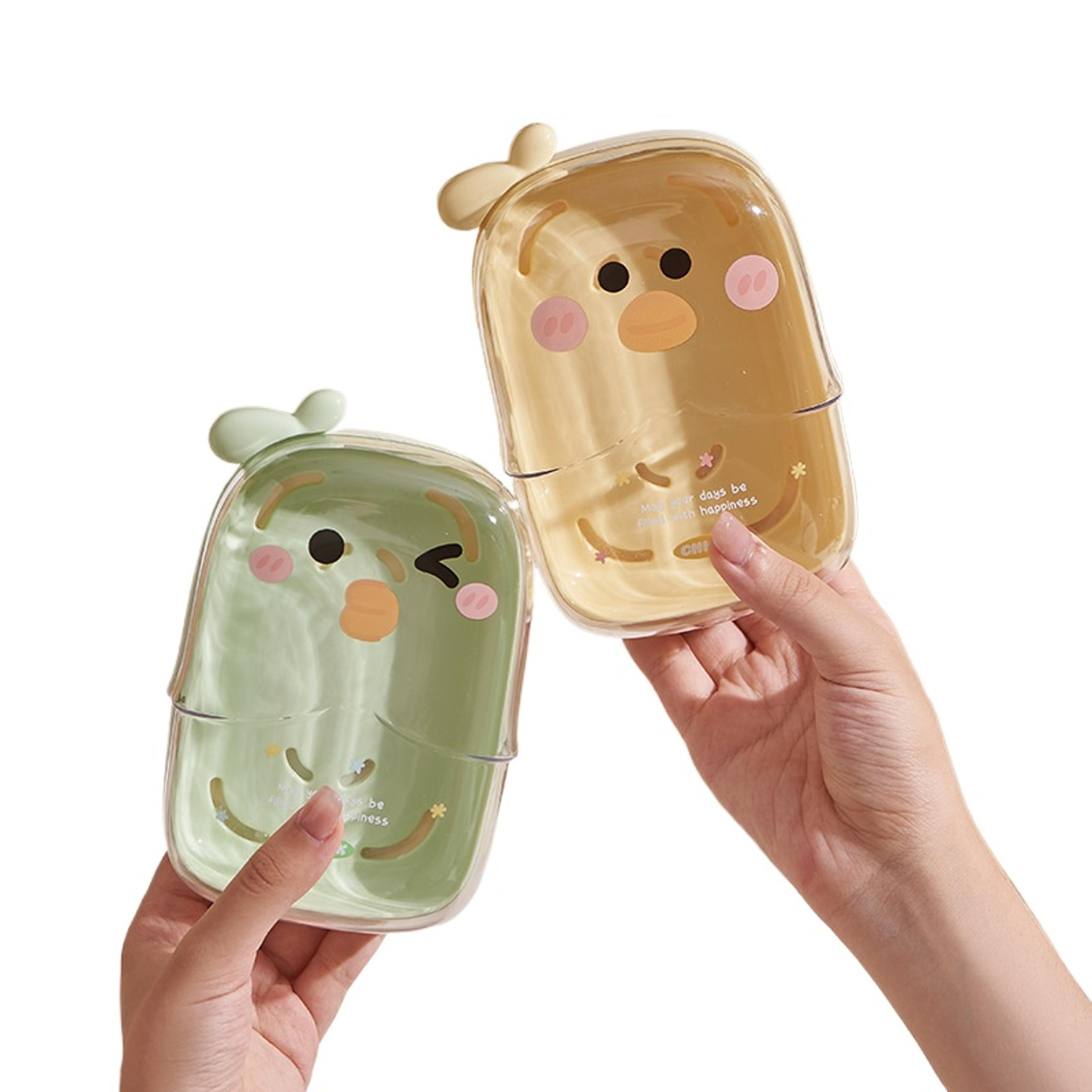Portable Travel Soap Holder Cute Cartoon Duck Shaped Soap Case With Drainage DoubleLayer MoisturePr 0