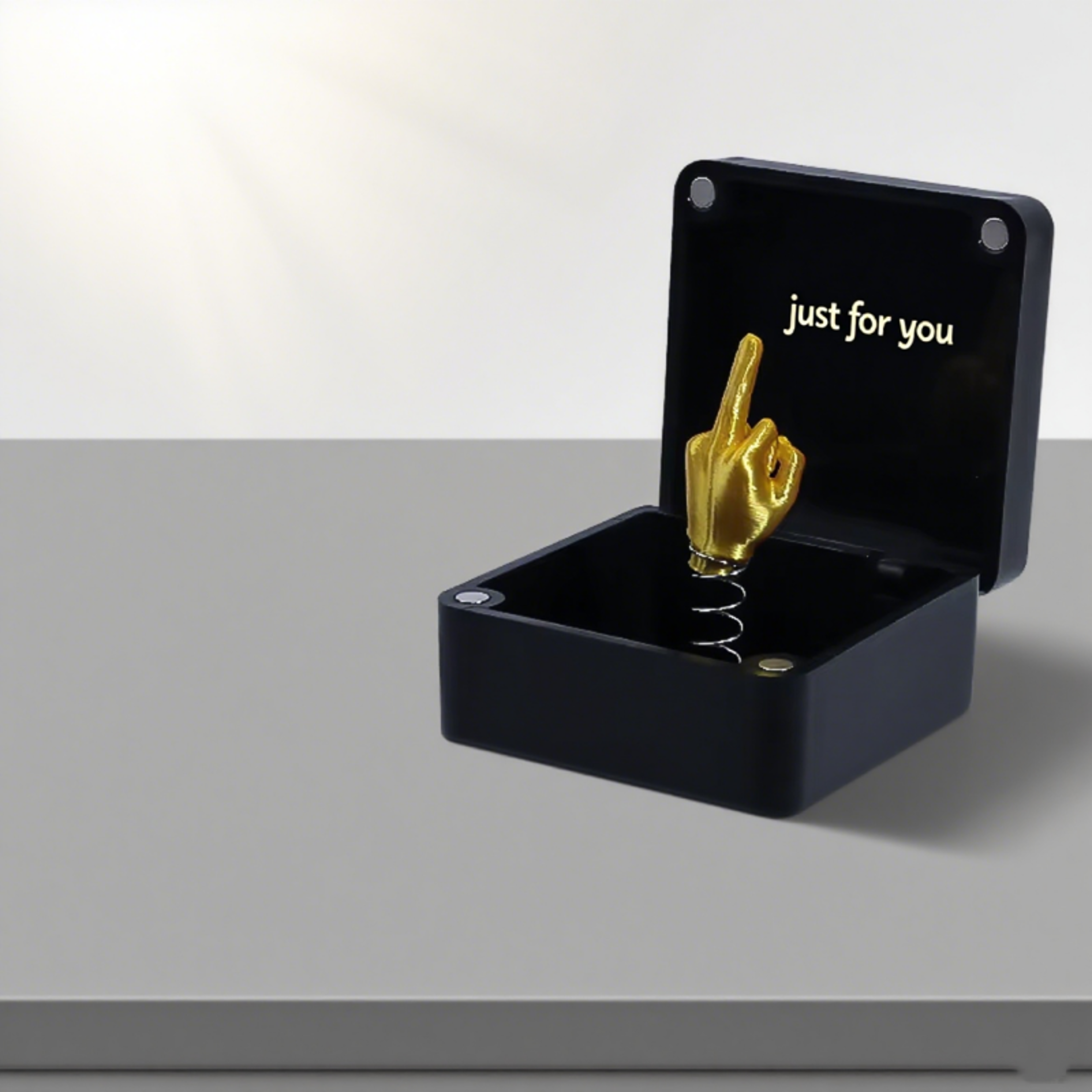 funny 'middle finger in a box' prank gift, creative office desk decoration, unique humor decor for home or work