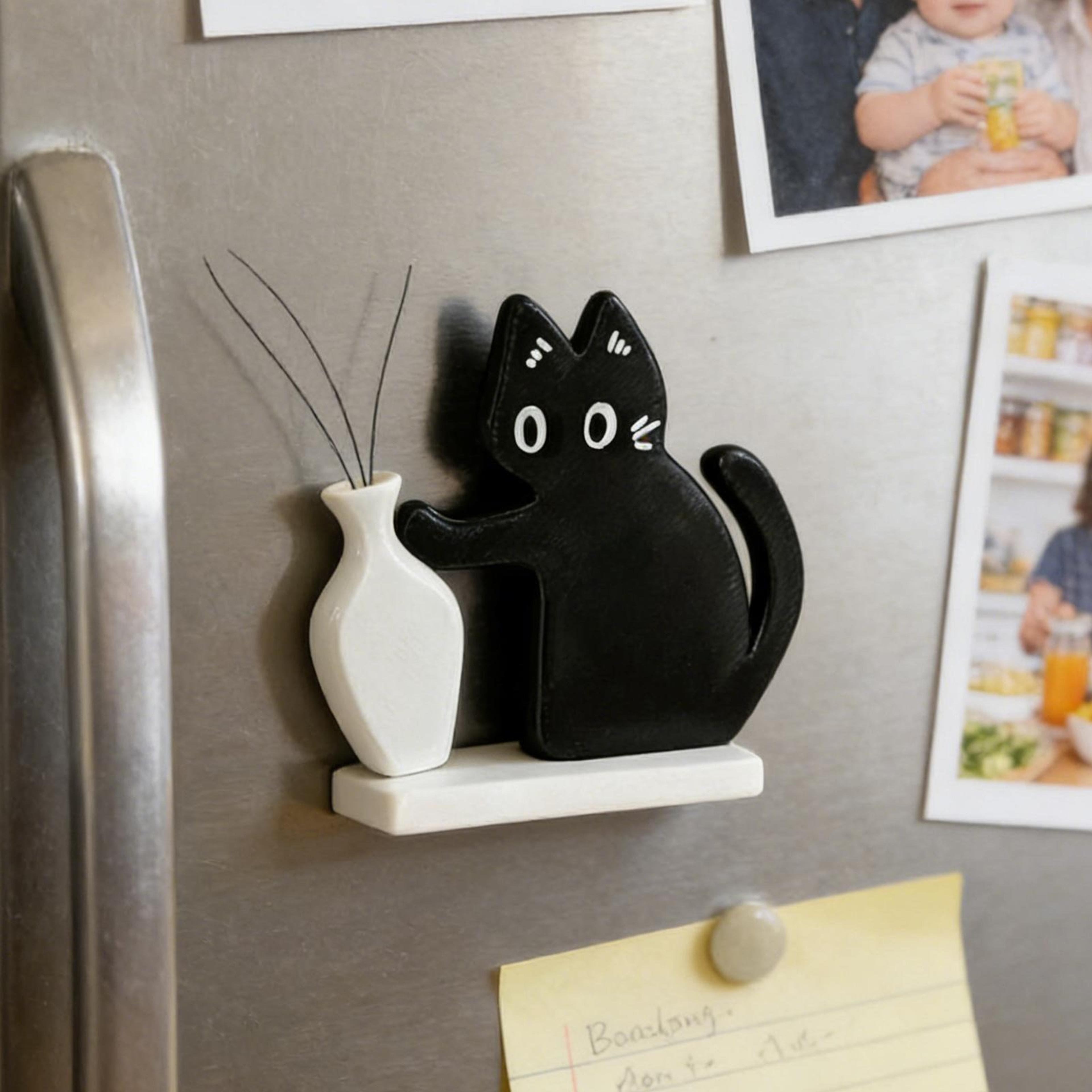 Cute Cat Pushing Vase Decor Fridge Magnet Cat Lovers Memorial Box Whisker Collection Gift For Home  0